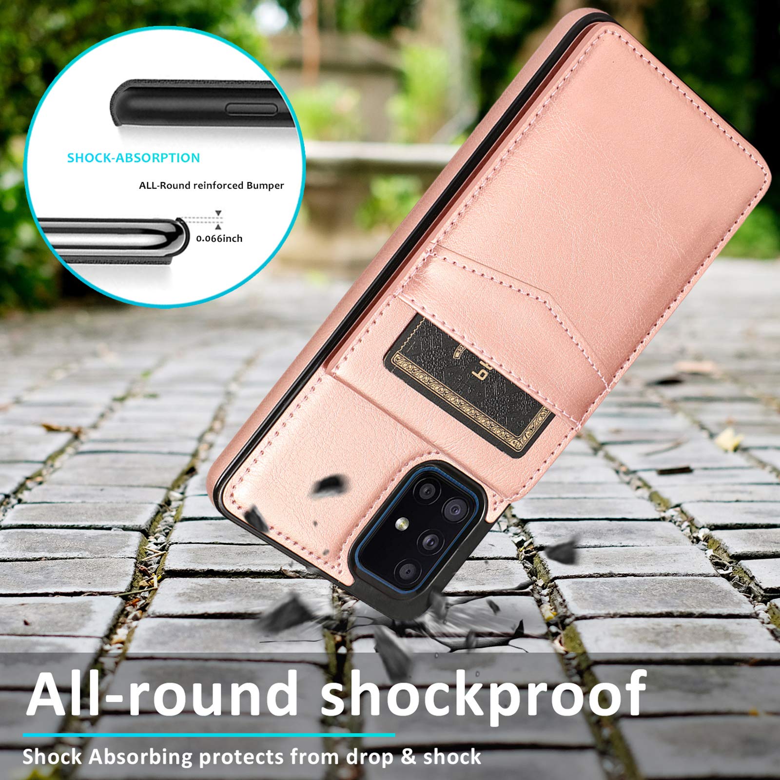 Samsung Galaxy A51 4G Phone Case with Tempered Glass Screen Protector - Wallet Cover with Credit Card Holder & Stand | Premium Leather Case for Galaxy A51/A515F/M40S (Rose Gold) - Perfect for Women's Everyday Use, Work & Travel Accessories