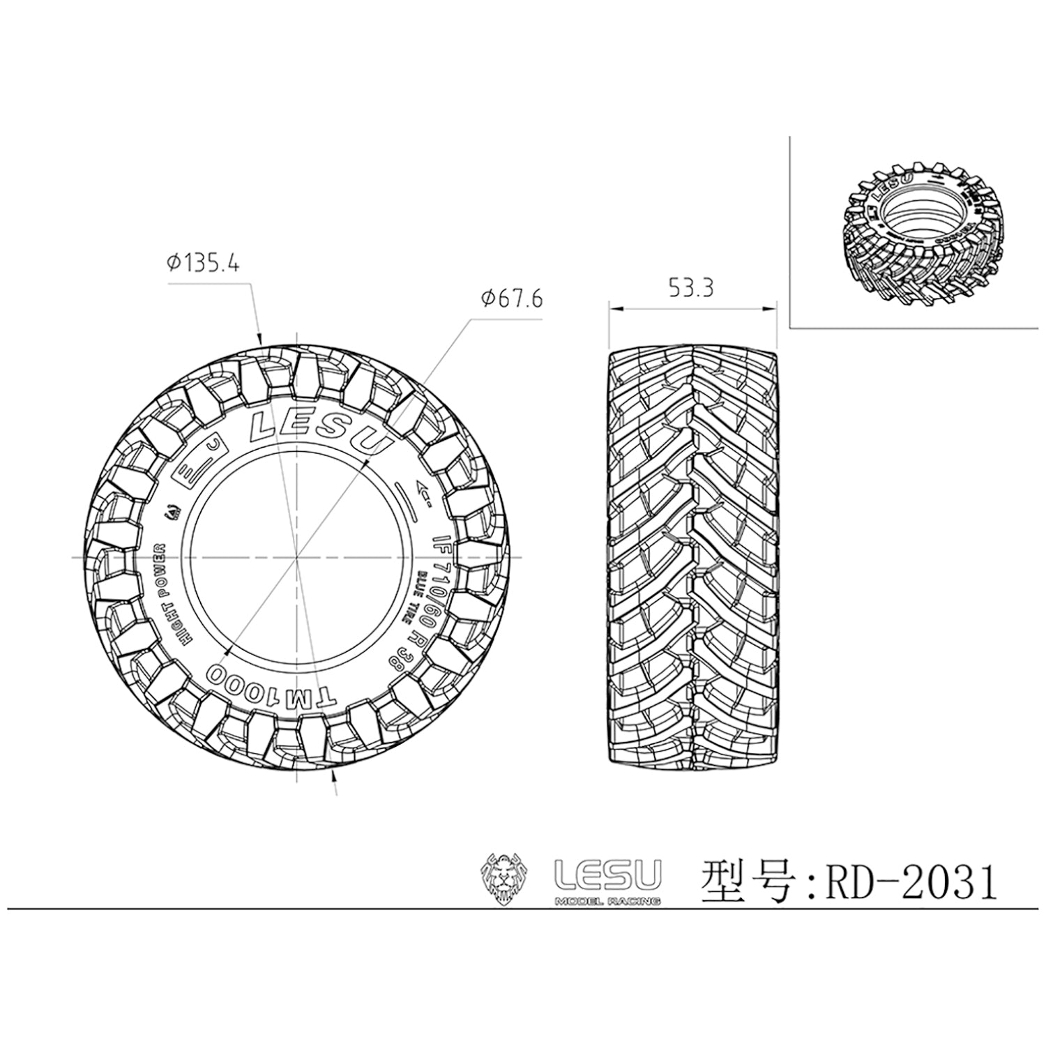 1 Pair Front/Rear Wheel Rubber Tire with Metal Hub for LESU 1/14 RC Hydraulic Tractor AOUE 1050 - Agricultural Vehicle DIY Replacement Parts for RC Model Cars & Farm Toy Collection
