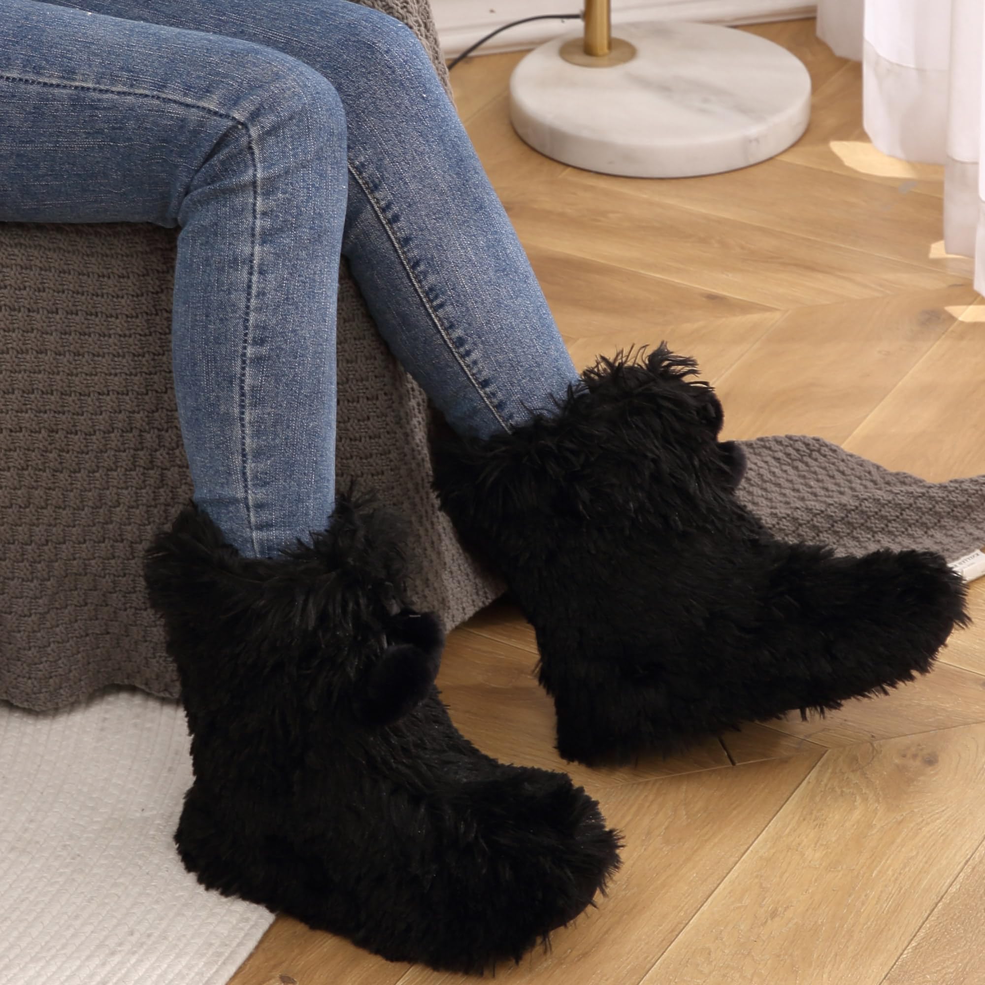 Cozy Furry Plush Slipper Booties for Women - Warm Winter House Slippers with Non-Slip Sole - Soft Indoor Bedroom Boots for Home, Lounge & Relaxation