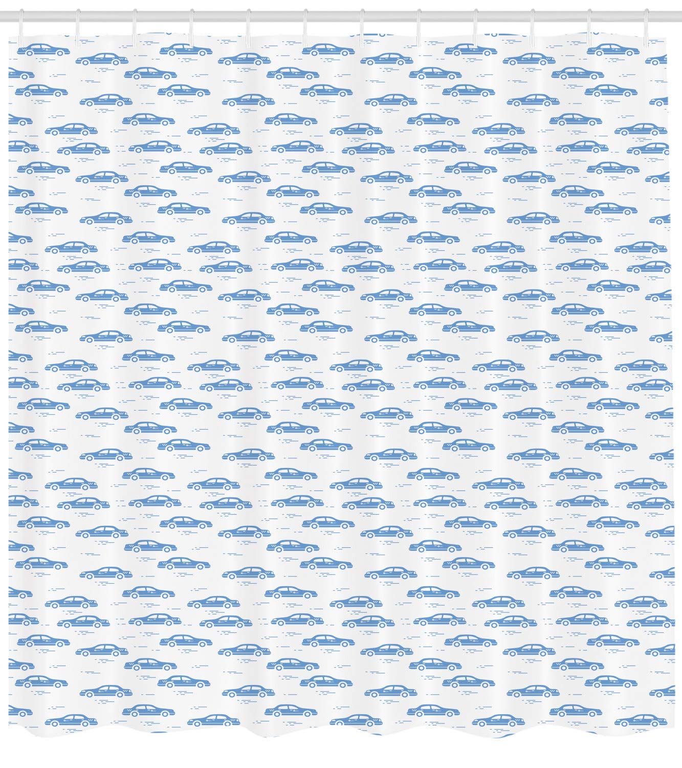 Ambesonne Taxi Shower Curtain - Urban Transportation Themed Bathroom Decor with Pale Blue & White Vehicle Doodle Pattern, 105
