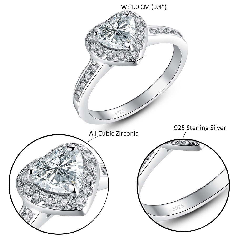 MABELLA Sterling Silver 1.90ct Halo Heart Engagement Ring - Cubic Zirconia Promise Rings for Women - Perfect for Valentine's Day, Anniversary & Wedding Proposals