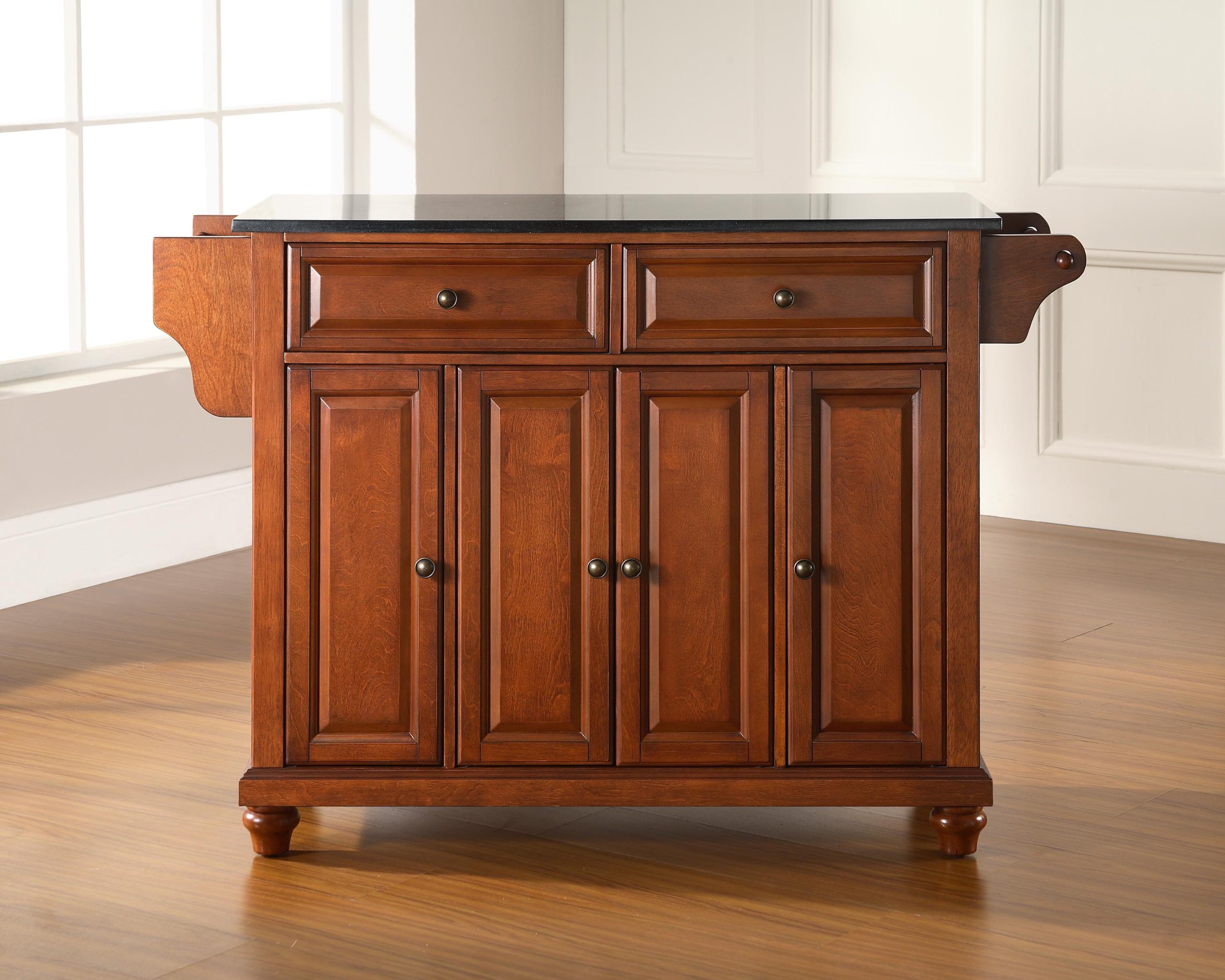 Crosley Cambridge Granite Top Rolling Kitchen Island with Storage - Microwave Stand, Spice Rack, Cherry Finish | Perfect for Small Kitchens, Pantry Organization & Mobile Food Prep Station