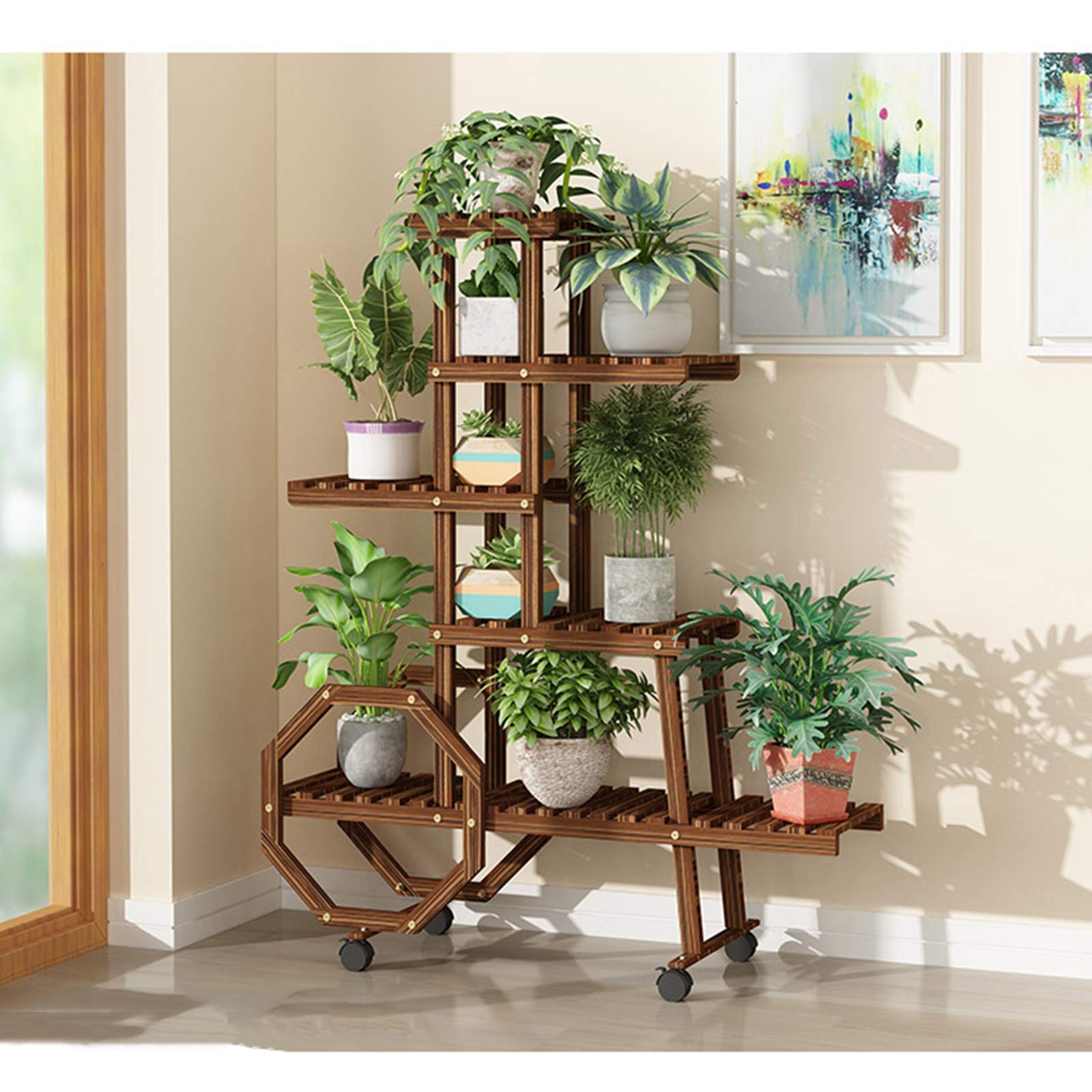 Pine Wood Plant Stand - Indoor & Outdoor Flower Pot Holder Shelf with Adjustable Height for Garden, Patio, Living Room | Perfect for Displaying Plants, Herbs & Home Decor