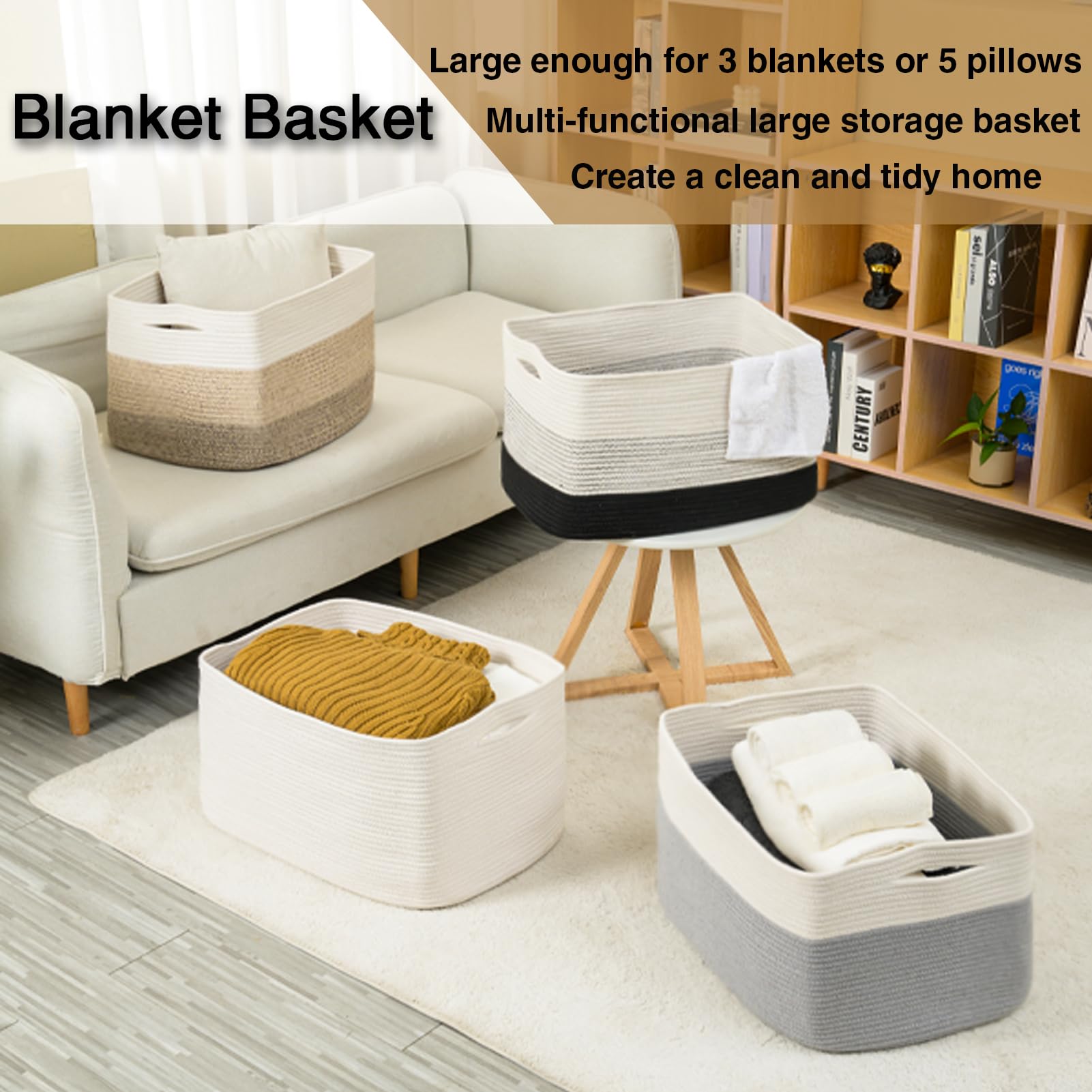 Large Woven Cotton Rope Storage Basket - 22