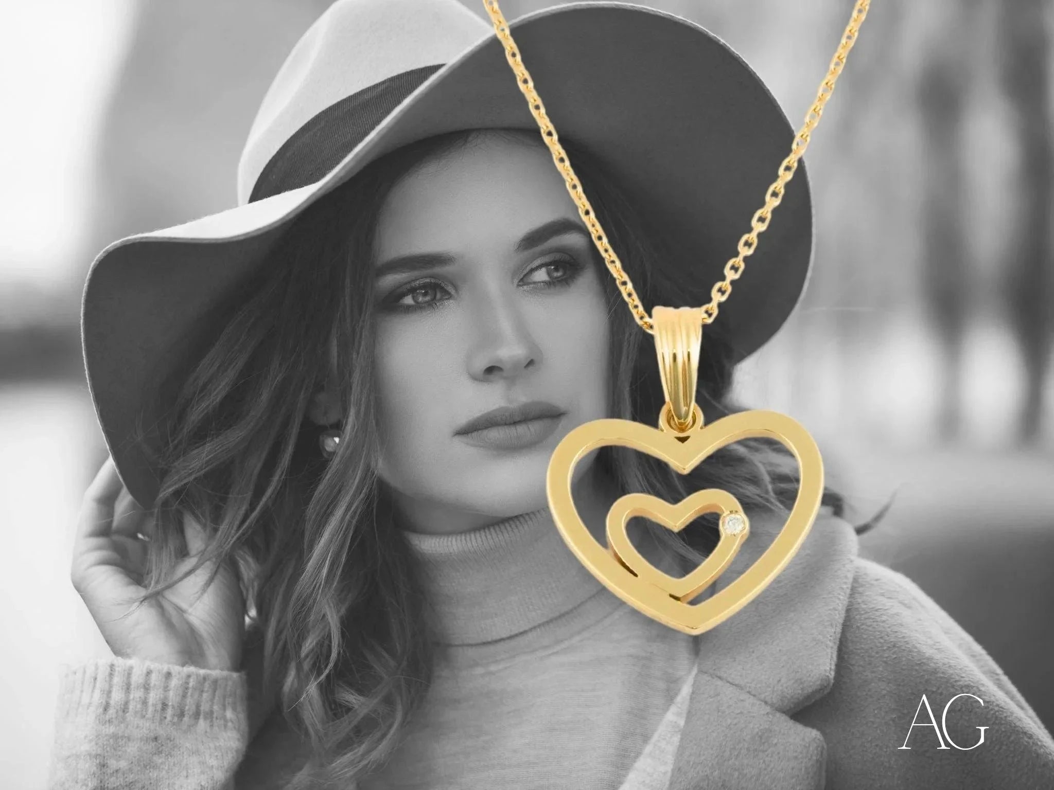 Diamond Heart Pendant Necklace - 14K Gold Plated Romantic Jewelry Gift for Women | Valentine's Day, Anniversary & Special Occasions