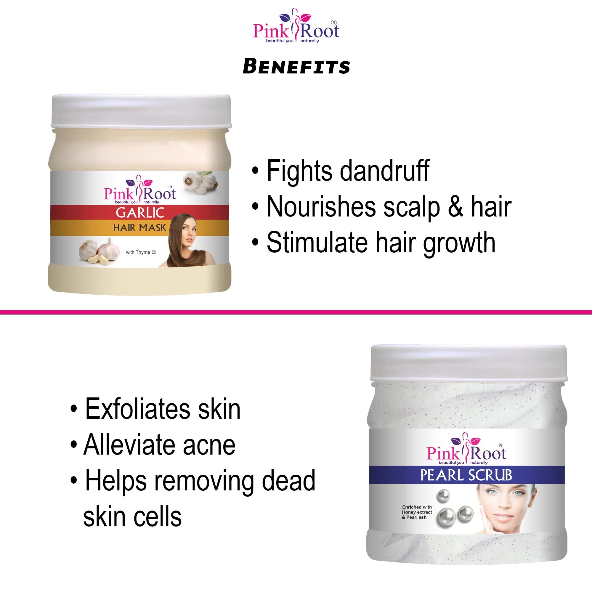 **Pink Root Garlic Hair Mask & Pearl Scrub Set - 500gm Each - Deep Conditioning & Exfoliating Treatment for Dry, Damaged Hair - Perfect for Salon & Home Hair Care**