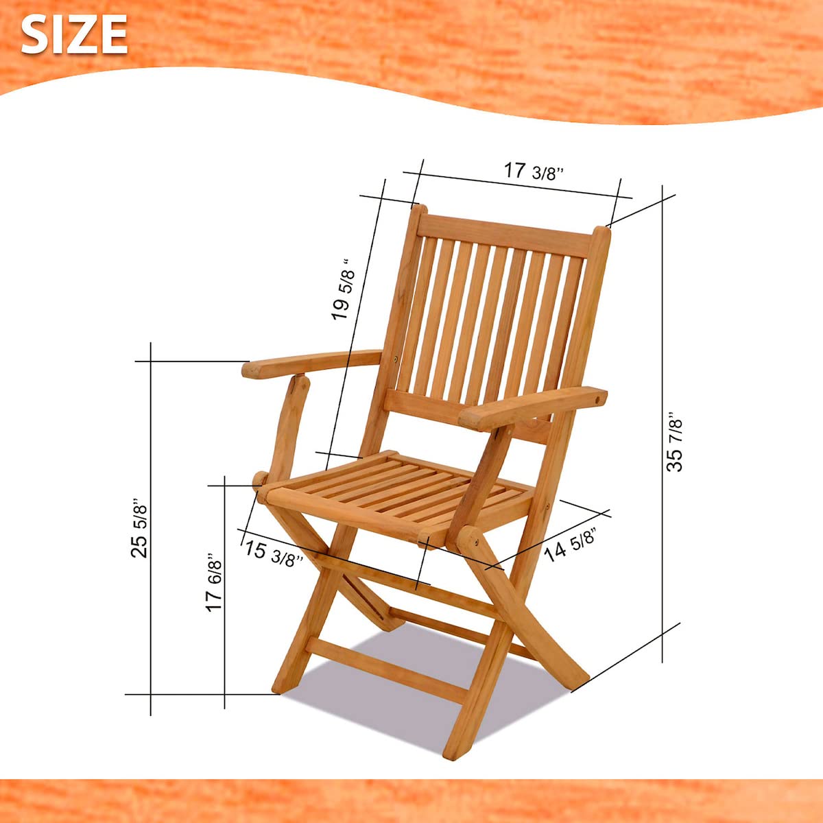 Amazonia London 2-Piece Certified Teak Patio Folding Armchair Set - Outdoor Garden Furniture for Poolside, Deck, and Backyard Relaxation