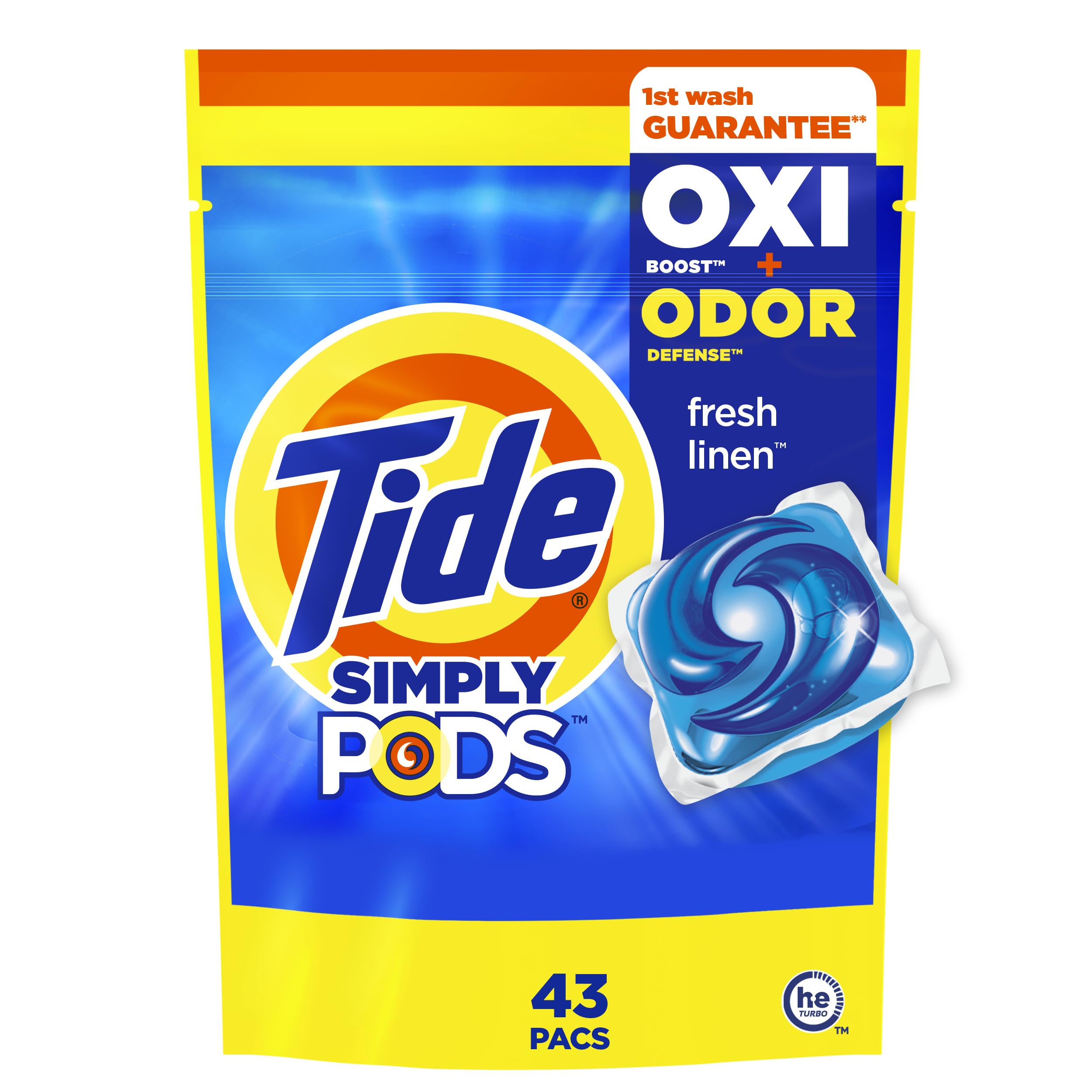 Tide Simply Pods Odor Rescue Liquid Laundry Detergent Pacs - 3-in-1 Powerful Laundry Detergent with Odor Fighters & Fresh Scent (43 Count) - Perfect for Gym Clothes, Sports Uniforms & Musty Towels