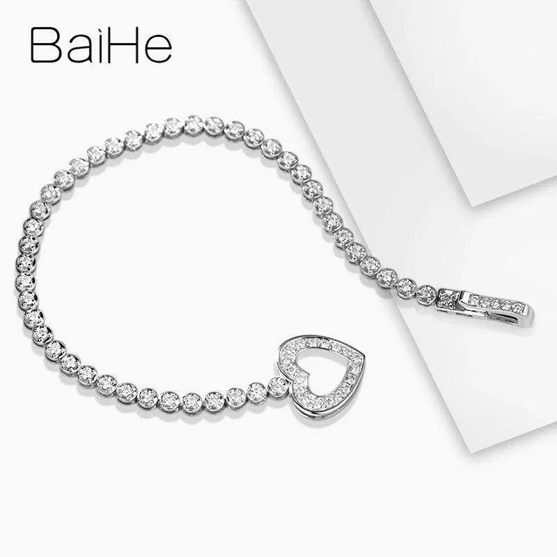 18K White Gold 1.42ct Natural Diamond Heart Bracelet for Women | H/SI Quality | Trendy Fine Jewelry Gift | Perfect for Anniversaries, Valentine's Day & Special Occasions | Free Shipping