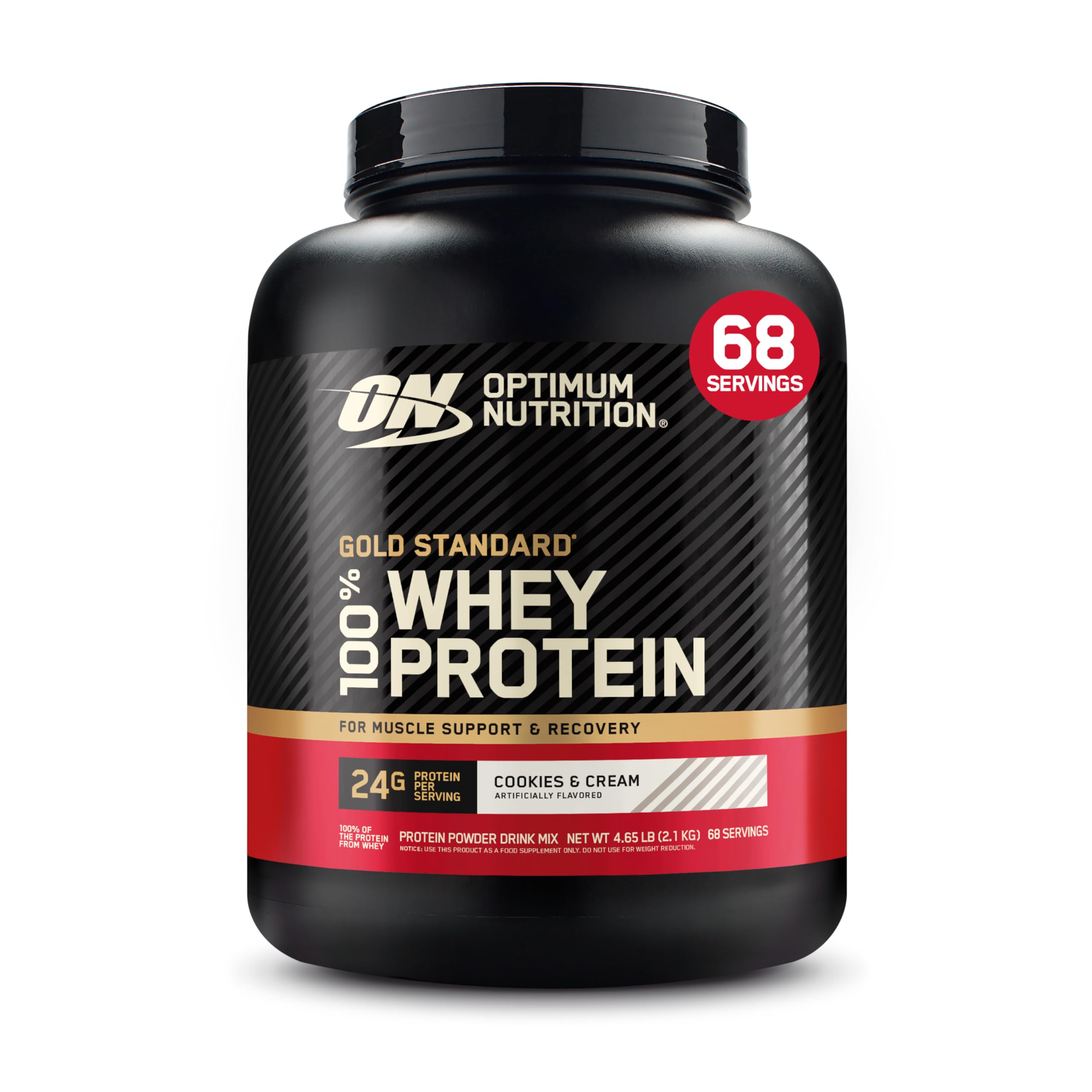 Optimum Nutrition Gold Standard 100% Whey Protein Powder - Cookies & Cream Flavor, 5lb Muscle Building Supplement for Post-Workout Recovery & Weight Management | Gym, Fitness & Bodybuilding Essential