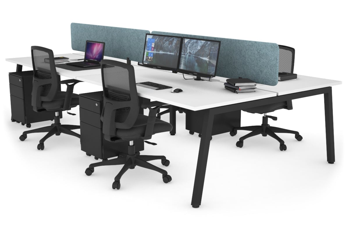 Quadro 4 Person Office Workstation - 1600L x 800W with Cable Management Scallop - Ideal for Team Collaboration & Open Office Workspaces
