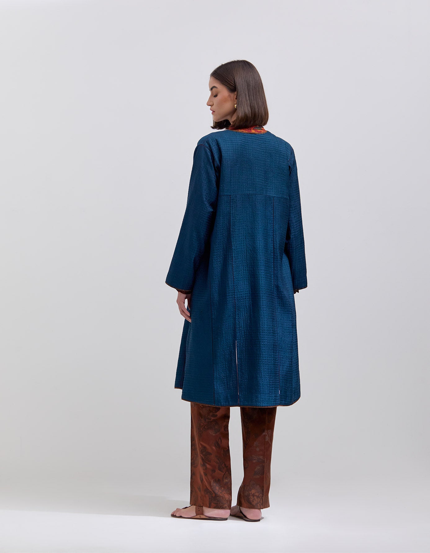Quilted Silk Check Teal Jacket for Women - Lightweight & Stylish Outerwear for Fall & Winter Fashion