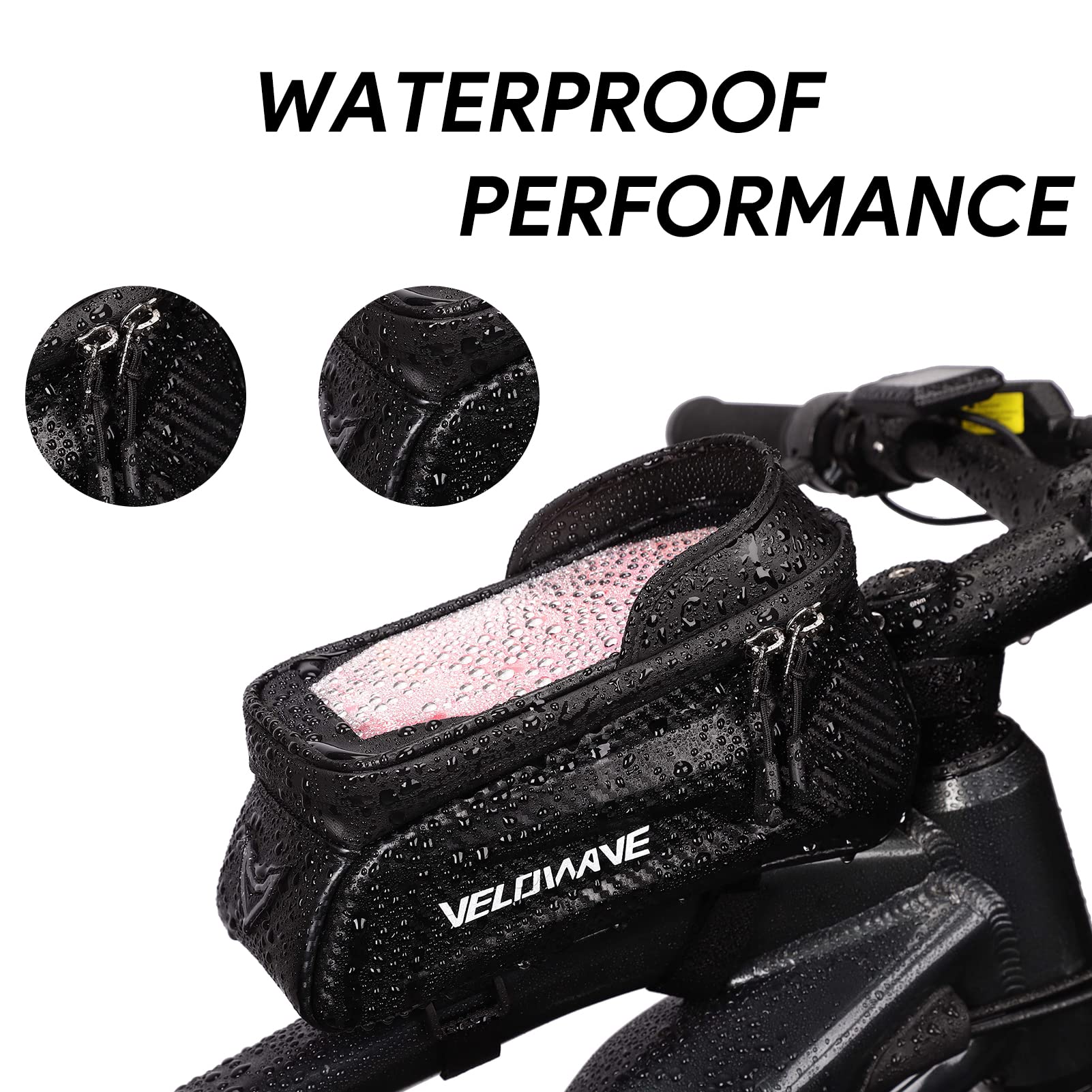 VELOWAVE Electric Bike Handlebar Bag - Waterproof Phone Mount Pouch with Sensitive Touch Screen, Bicycle Front Frame Storage for iPhone, Android - Perfect for Commuting, Cycling & Outdoor Adventures