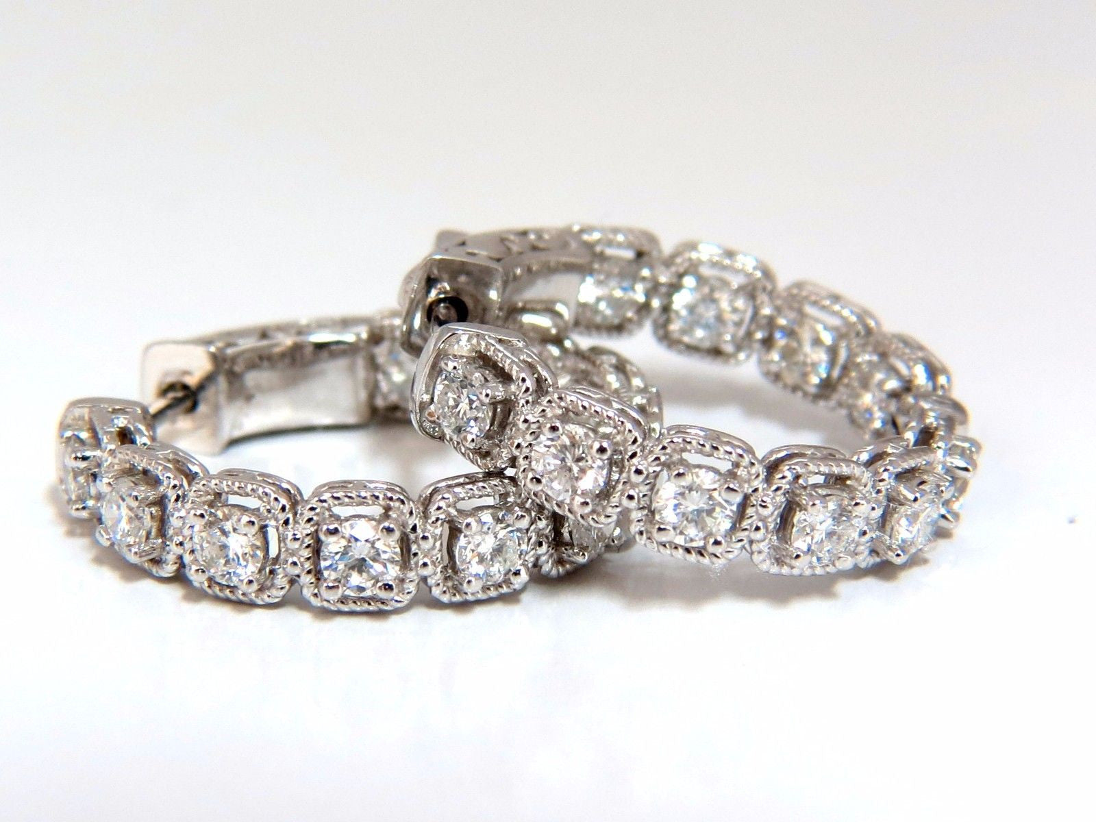 1.60ct Natural Round Brilliant Diamond Hoop Earrings 14K Gold Rope Twist - Perfect for Weddings, Parties & Everyday Elegance