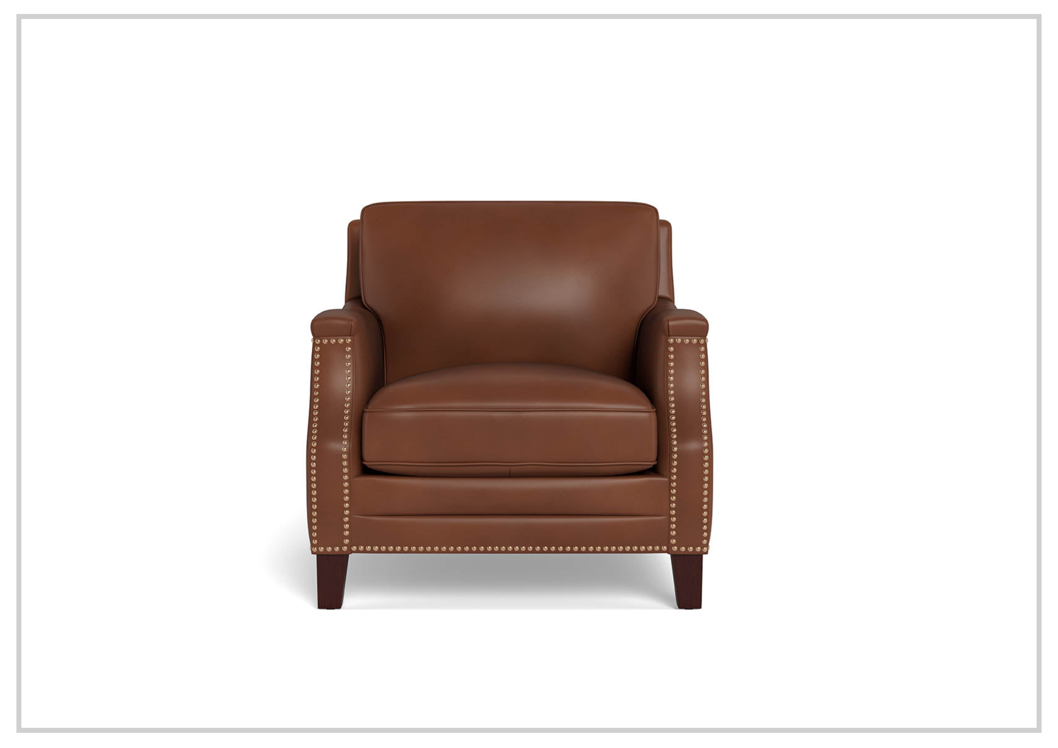 Premium Brown Leather Armchair with Nailhead Trim - Hydeline Camano Collection - Luxurious Home Office & Living Room Seating