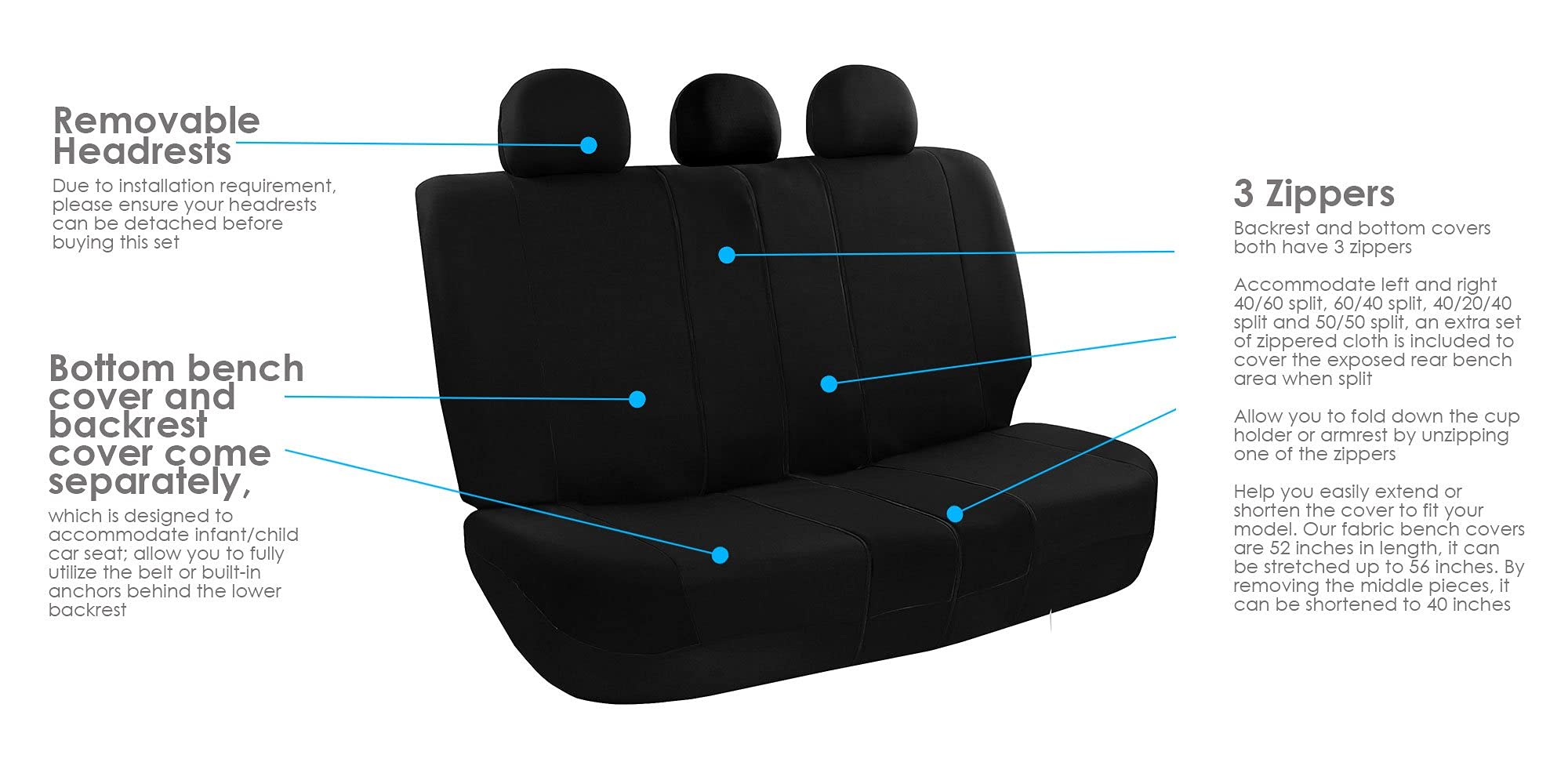 FH Group Light & Breezy Cloth Full Car Seat Covers with Carpet Floor Mats - Universal Fit for Cars, Trucks, SUVs & Vans (Black, Airbag & Split Ready) | Perfect for Road Trips, Daily Commutes & Family Travel