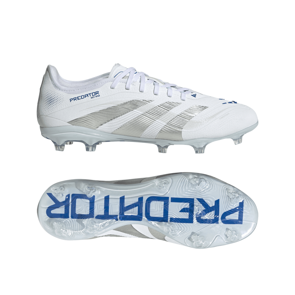 Adidas Predator Pro FG Soccer Cleats for Men - White/Silver Metallic/Bright Royal - Firm Ground Football Boots for Professional Play & Training