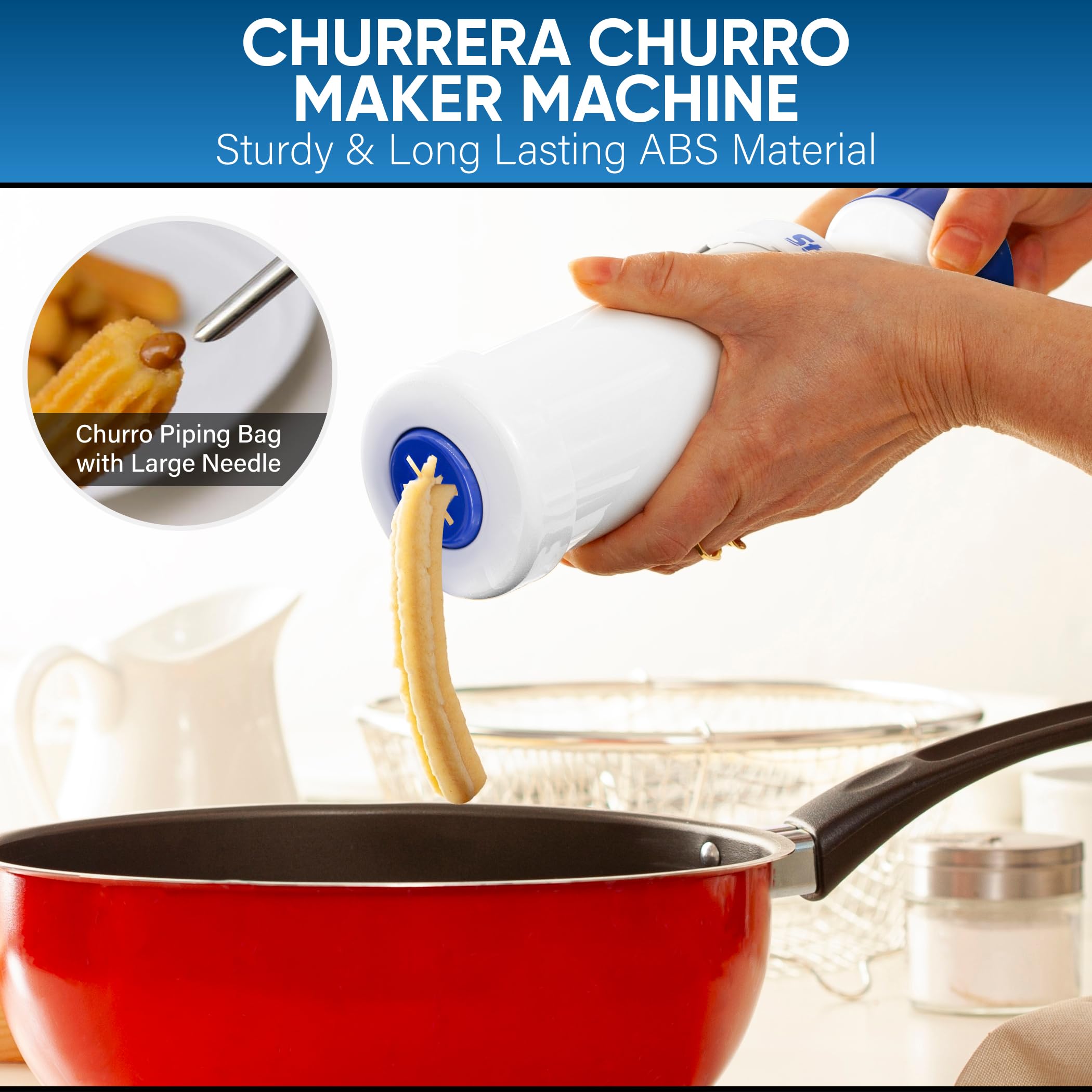 StarBlue Churro Maker and Filler Set with Free Recipe Book - Easy Piping Nozzle Tool for Deep Fried Stuffed Churros - Perfect for Home Baking, Party Snacks, and Spanish Dessert Making
