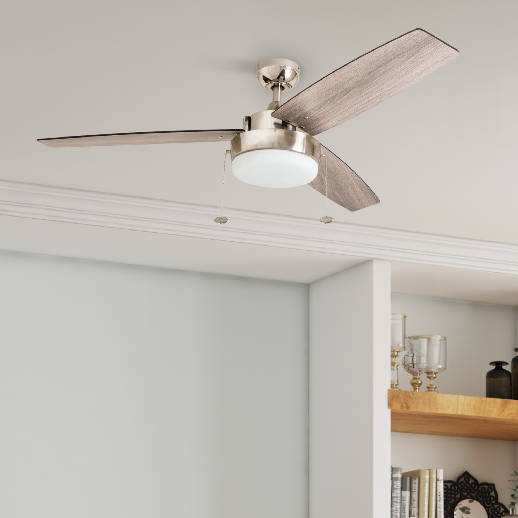 52 Inch Statham Brushed Nickel Ceiling Fan with Pull Chain - Perfect for Living Room, Bedroom, and Outdoor Patio Cooling