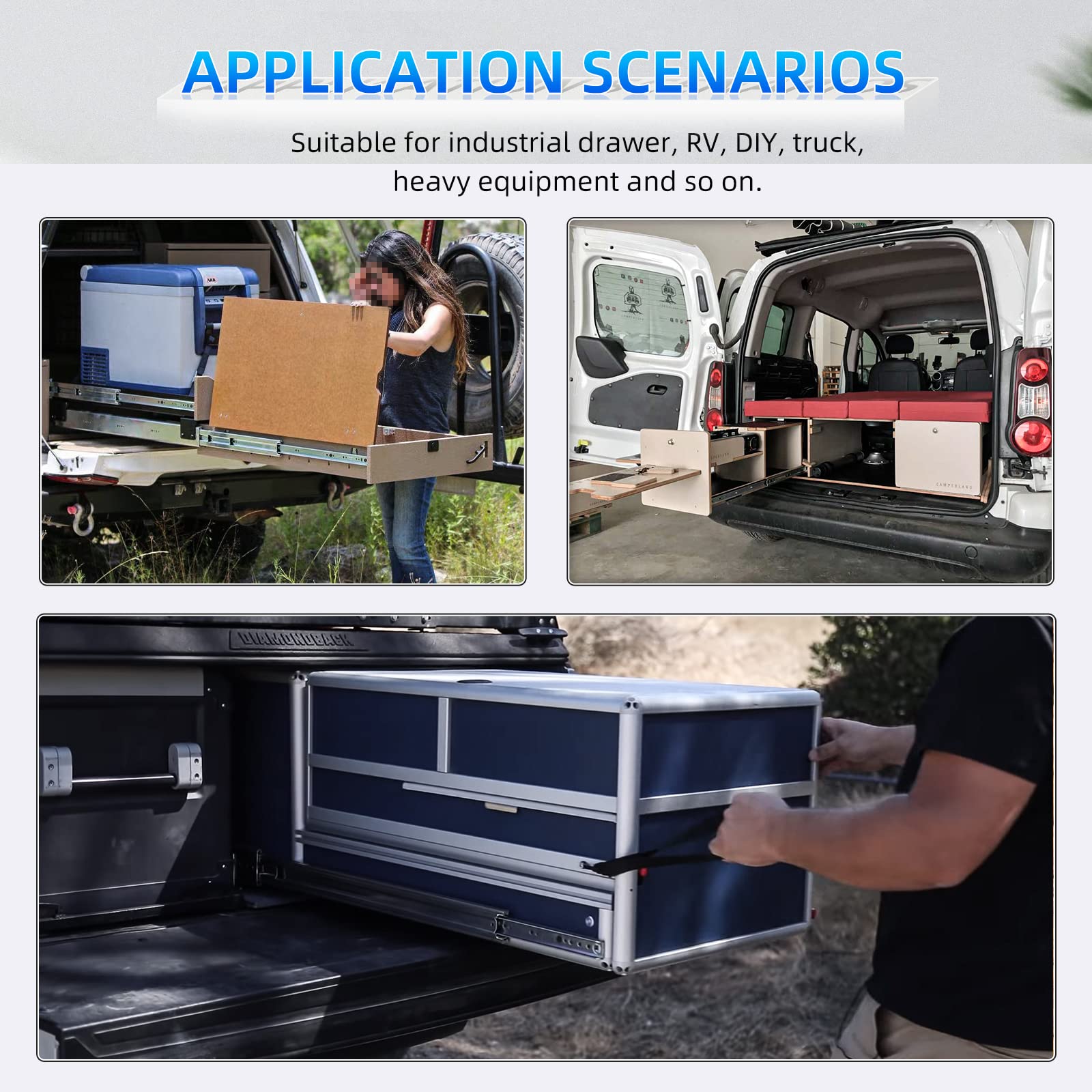 SHUHANG Heavy Duty Drawer Slides 500 lb Load Capacity - 12 to 60 Inch Full Extension Ball Bearing Side Mount Rails for Industrial, RV, Cabinets & Furniture - Perfect for Garage Storage, Workshop Drawers & RV Renovations