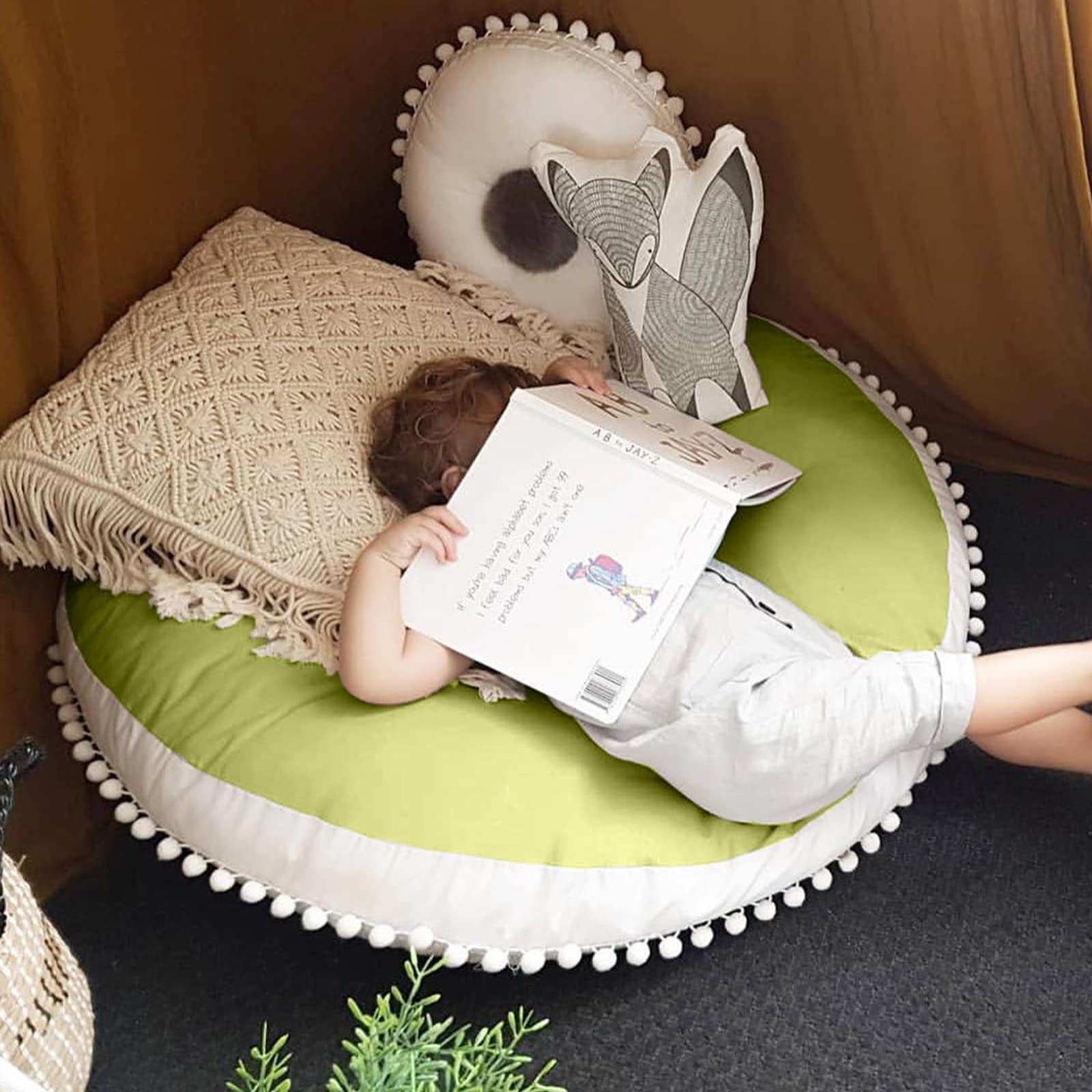 Extra Large Floor Pillow for Kids - Big Circle Baby Floor Cushion Seat for Toddlers & Children | Soft Round Play Mat for Nursery, Reading Nook, Playroom & Teepee - Green (Perfect for Storytime, Playtime & Nap Time)
