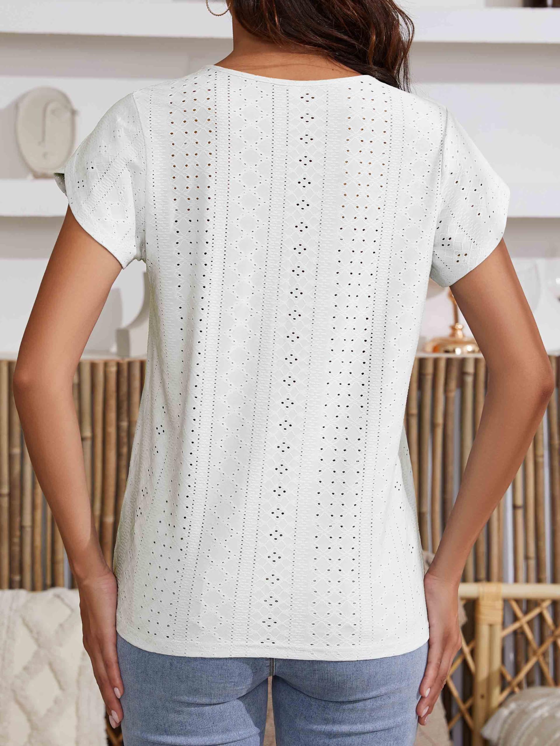 Women's Casual Short Sleeve Pleated Blouse with Petal Sleeves - Loose Fit Tunic Top for Work, Office, and Summer Outings