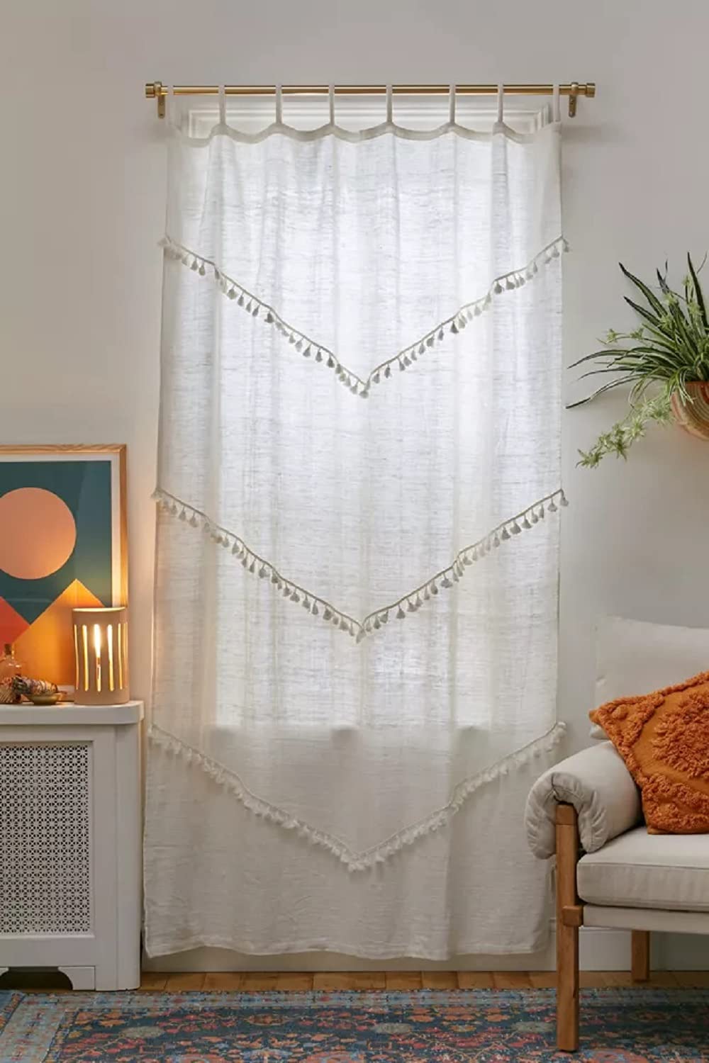Extra Long Farmhouse Boho Curtains with White Tassels - 100% Cotton Washed Two Panel Window Drapes for Living Room, Bedroom & Dining Room - 72x90 Inches (RECU001) - Perfect for Rustic, Vintage & Bohemian Home Decor