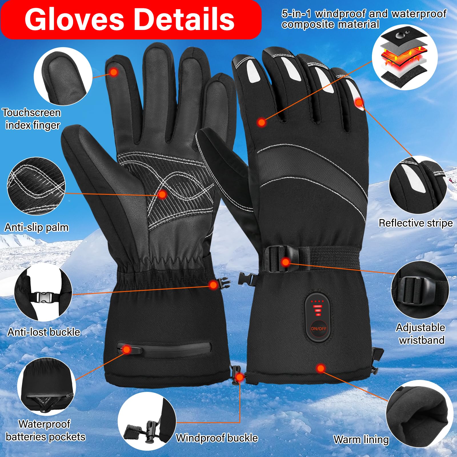 Rechargeable Heated Gloves for Men & Women - 7.4V 3200mAh Electric Motorcycle Gloves with Warm Touchscreen Technology | Perfect for Outdoor Activities, Camping, Cycling, Skiing, Hiking & Winter Work