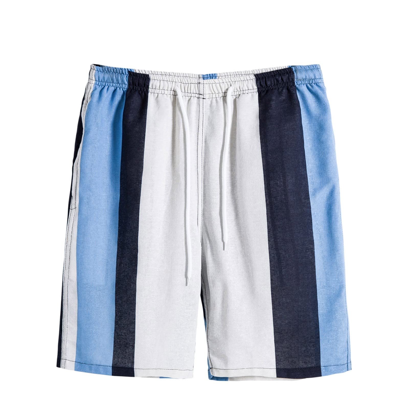 Big and Tall Men's Linen Cotton Drawstring Shorts with Pockets - Striped Casual Mid Waist Colorblock Summer Shorts for Beach, Travel & Outdoor Activities