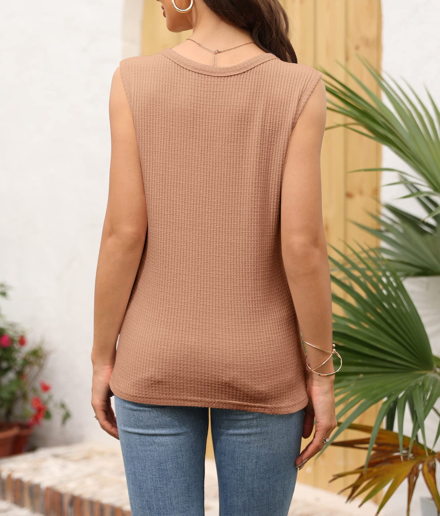 Women's V-Neck Waffle Knit Tank Tops - Summer Casual Sleeveless Loose Fit Tee Shirts for Women | Perfect for Beach, Gym, Yoga & Everyday Wear