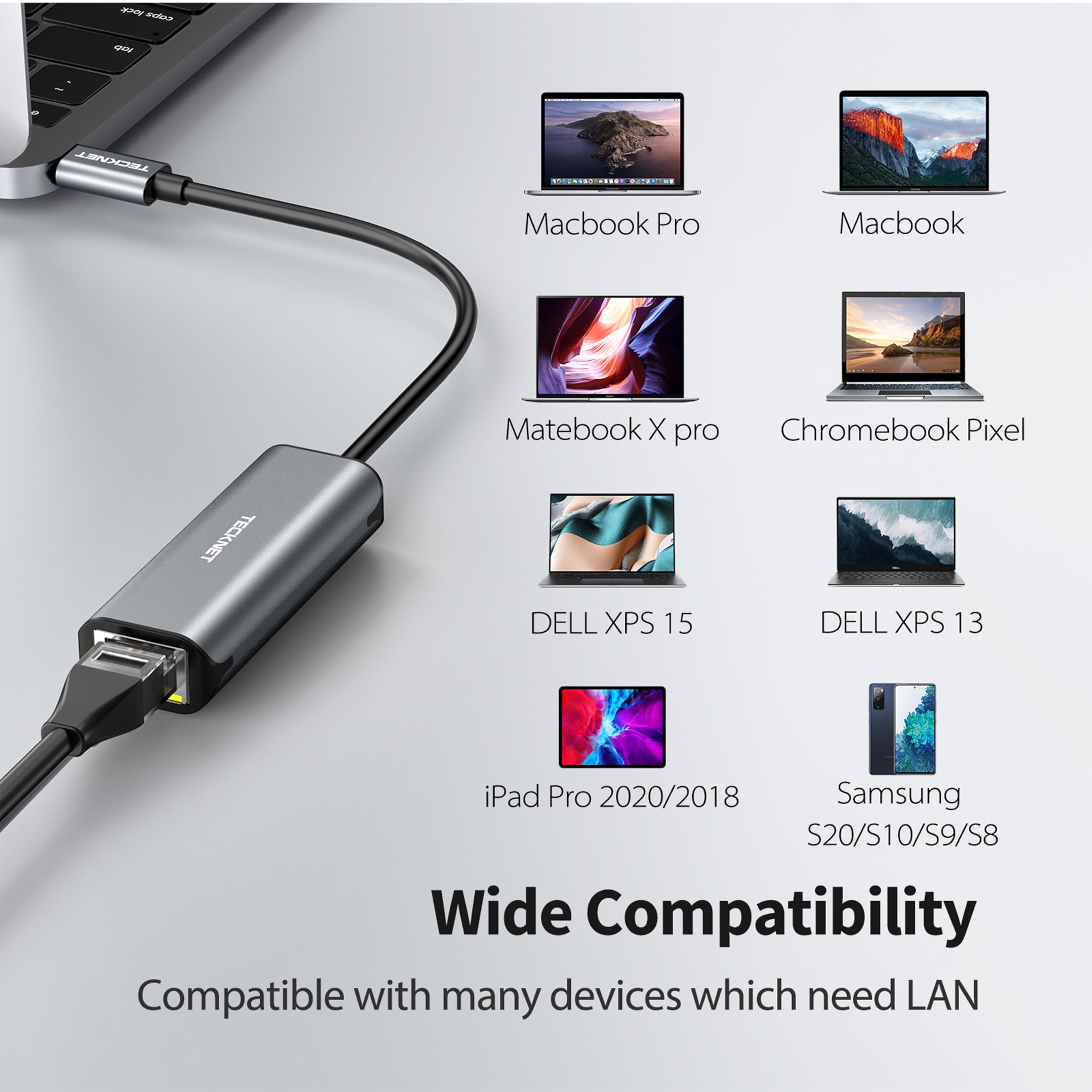 TECKNET USB C to Ethernet Adapter - Thunderbolt 3 RJ45 Gigabit LAN Network Dongle (1000Mbps) for MacBook Pro/Air, Dell XPS, iPad Pro - Perfect for Home Office, Online Gaming & Video Conferencing