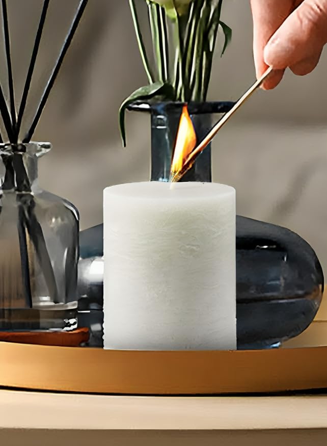 Set of 4 Rustic Cement Green Pillar Candles - 3