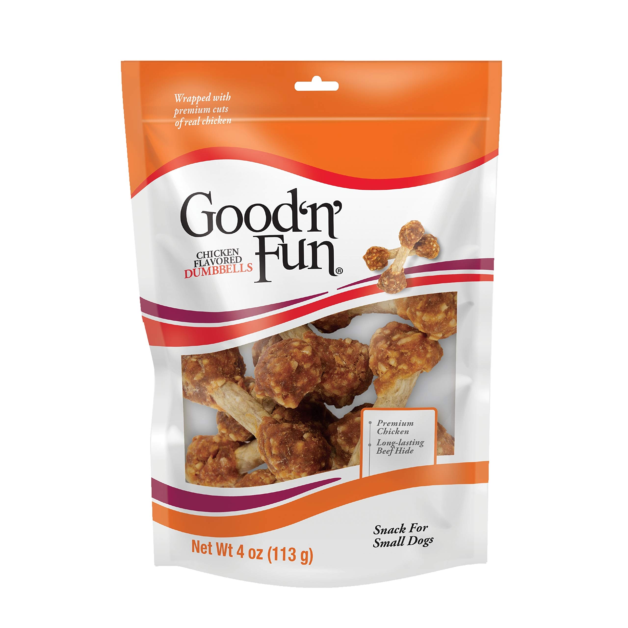 Good 'n' Fun Chicken Flavored Dumbbell Dog Chews 4oz - Natural Rawhide Treats for Small Breeds - Perfect for Training Rewards & Dental Health
