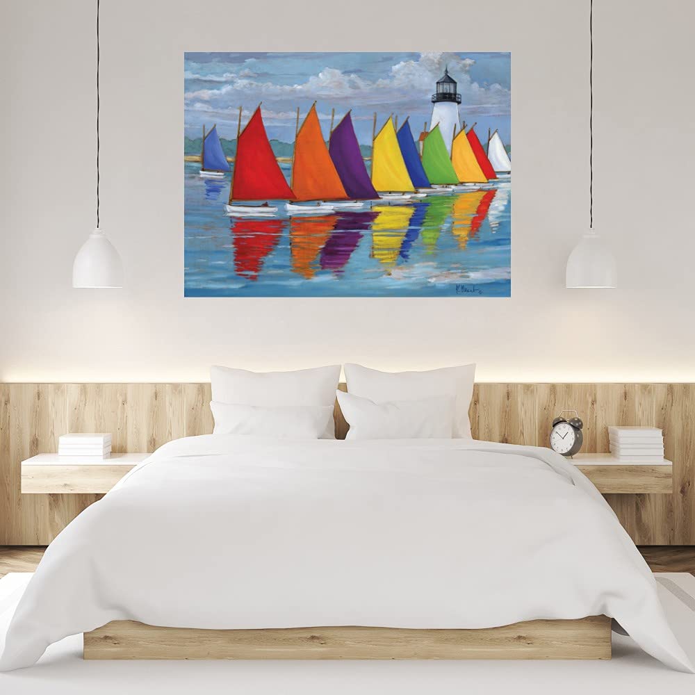 Rainbow Fleet Canvas Wall Art by Paul Brent - Vibrant Fine Art Print for Living Room, Bedroom, Office & More - Ready to Hang 46x35 Inches - Perfect for Home Decor, Gifts & Coastal-Themed Spaces