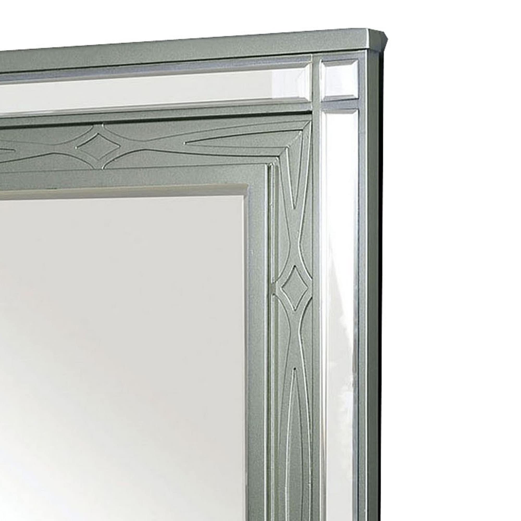 Benjara Silver LED Mirror with Mirrored Trim Accent - Modern Bathroom Vanity Mirror with Lights for Makeup & Shaving, Perfect for Bedroom or Dressing Room