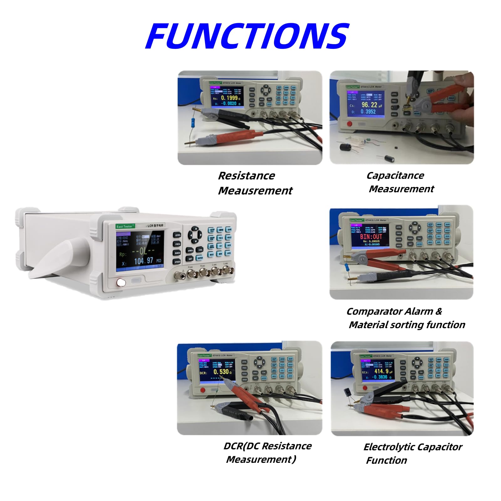 ET4410 Digital LCR Meter - 100KHz 0.1% Accuracy Capacitance Inductance Resistance Tester for Electronics Repair, Component Testing & Circuit Analysis