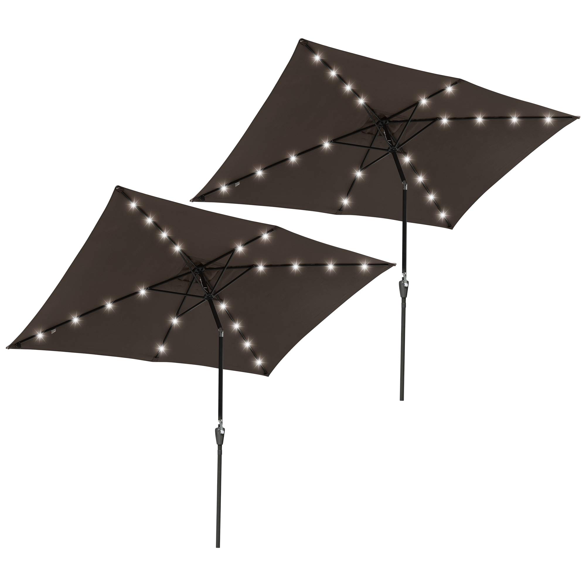 Yescom 10x6.5 ft Outdoor Patio Umbrella with Solar LED Lights - Aluminum Frame, Crank Tilt Mechanism, Chocolate Color (2 Pack) - Perfect for Poolside, Garden, Backyard, and Patio Relaxation