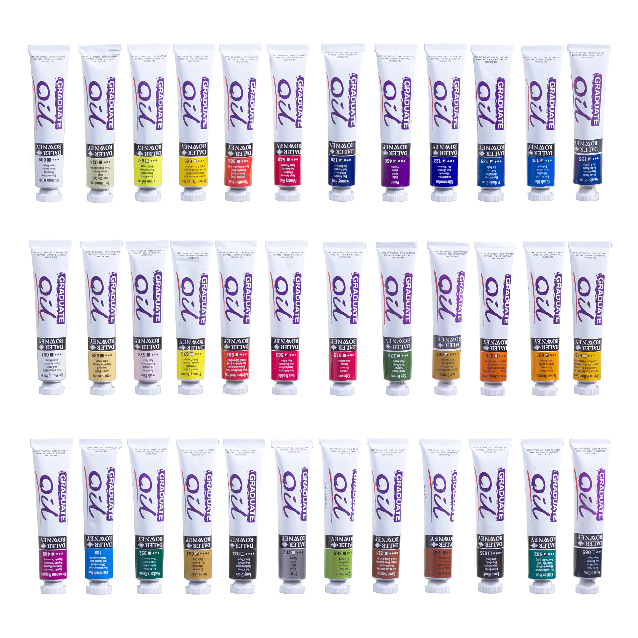 Daler Rowney Graduate 22ml Oil Paint Set - 36 Vibrant Colors with High Lightfastness - Professional Quality Oil Paints for Student Artists & Hobbyists - Perfect for Canvas Painting, Portrait Art & DIY Projects