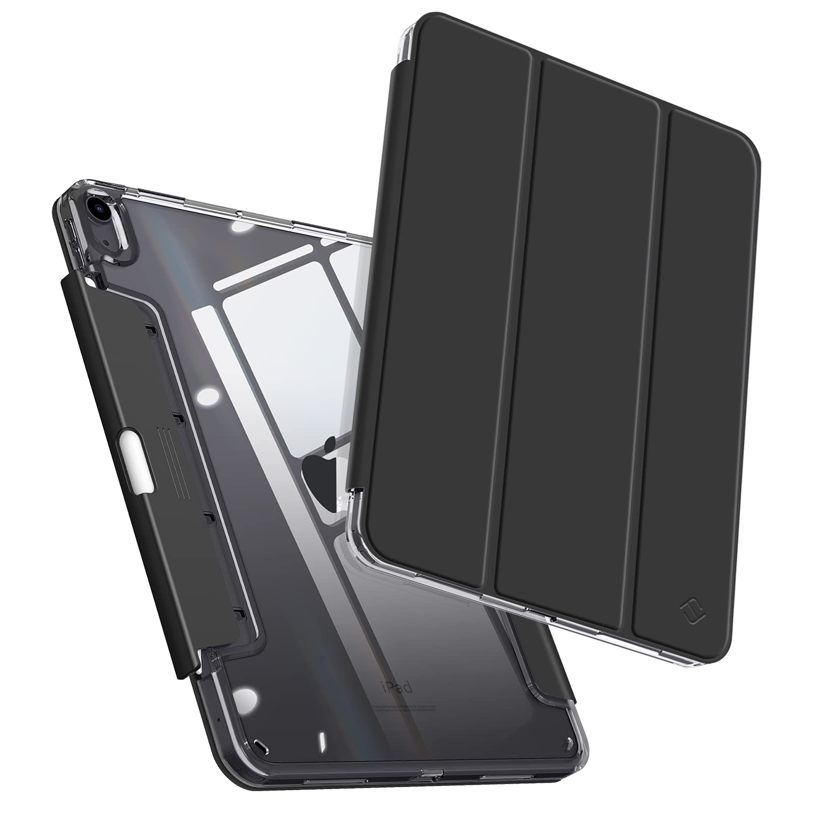 Fintie Clear Protective Case for iPad Air 11-inch (M3 2025/M2 2024) & 10.9-inch (5th/4th Gen) - Slim Transparent Back Cover with Built-in Apple Pencil Holder - Perfect for Work, School & Travel - Black