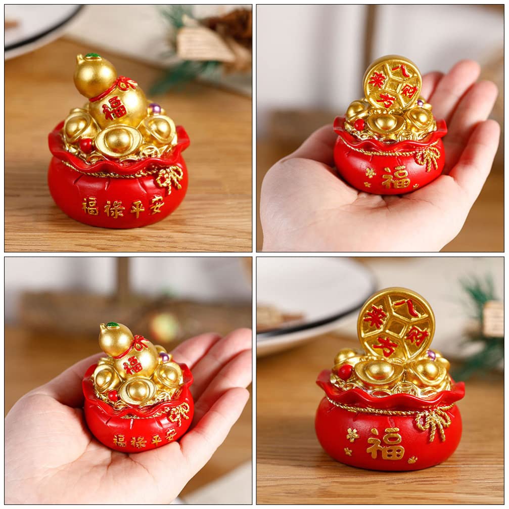 2Pcs Chinese Feng Shui Golden Money Bag Treasure Basin - Lucky Wealth Ingot Decorative Figurine for Home & Office - Attract Prosperity & Good Fortune - Perfect for Desk Decor, Gift Giving & Feng Shui Arrangements
