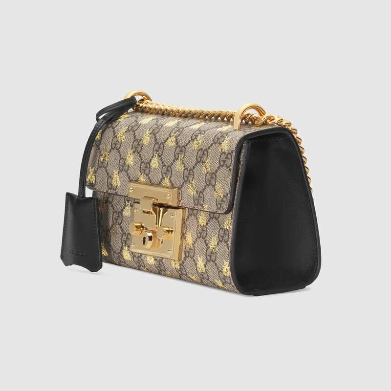 Gucci Padlock Small GG Bees Shoulder Bag in Beige & Ebony - Luxury Crossbody Purse for Women, Perfect for Date Night & Evening Events