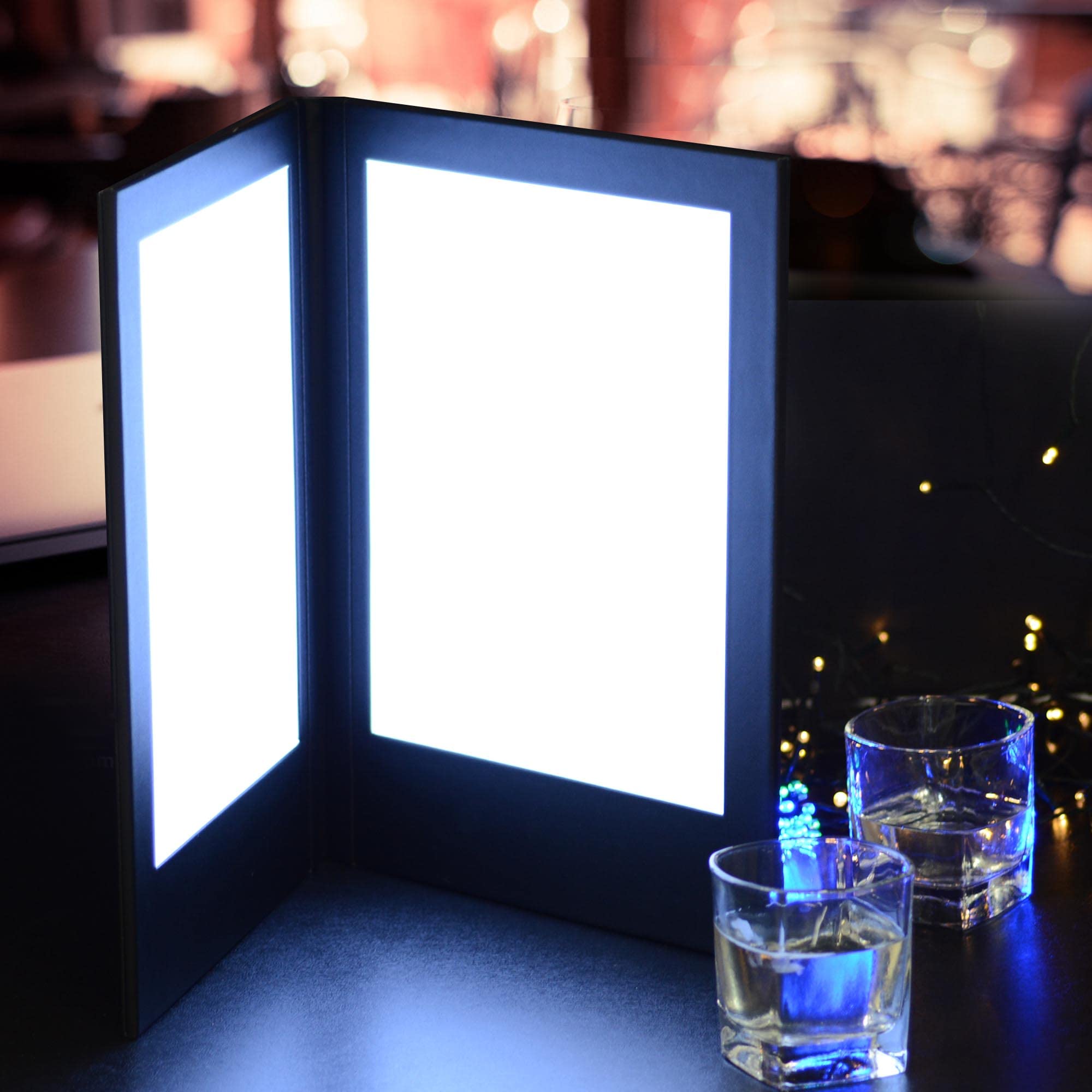 WeChef 4 Pack LED Backlit Menu Cover - Leatherette Wine List & Check Bill Holder for Restaurants - 2-Panel Display Fits 8
