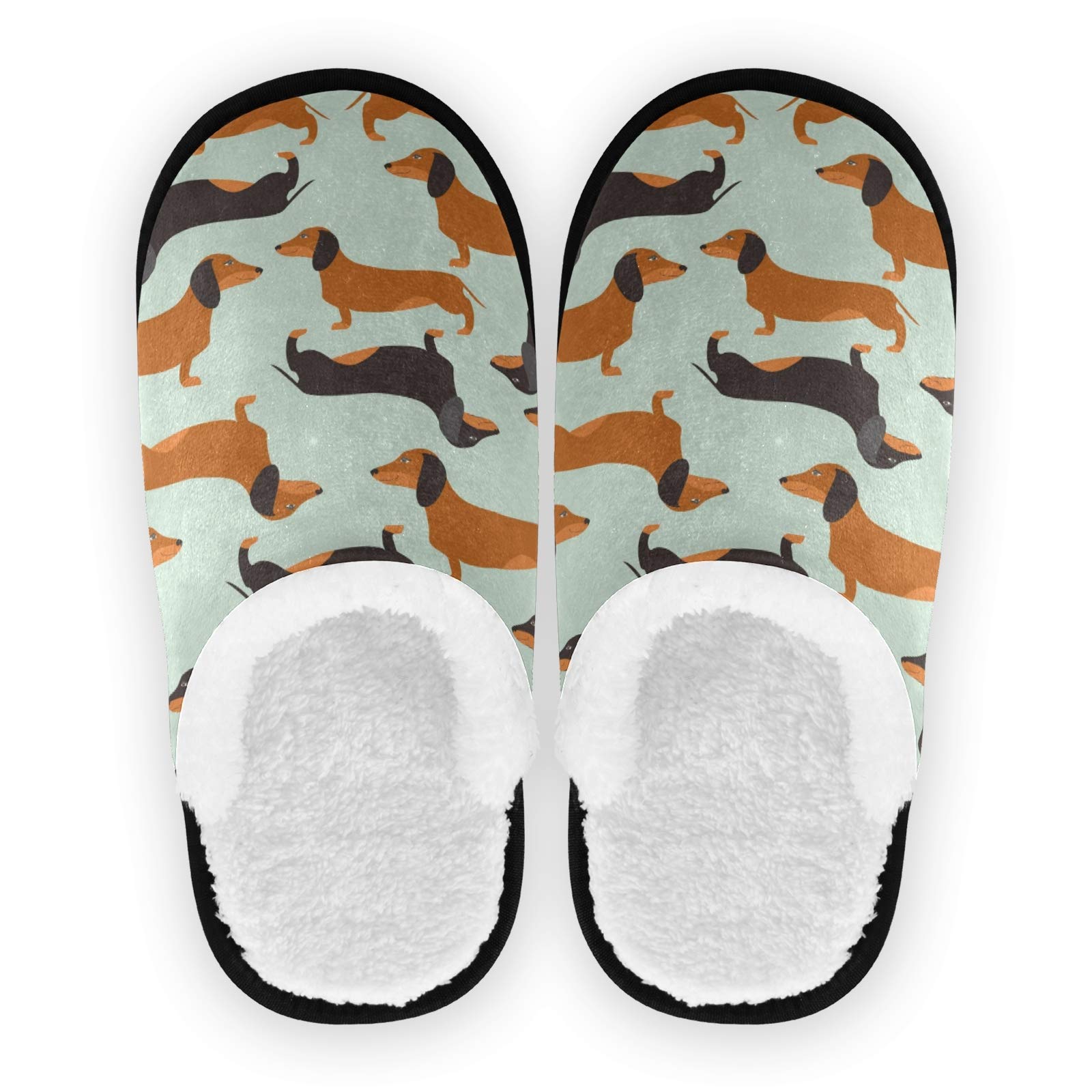 **ALAZA Black & Brown Dachshund Dog Slippers - Non-Slip Indoor/Outdoor House Shoes for Men & Women - Perfect for Home, Hotel, Spa, Bedroom & Travel**