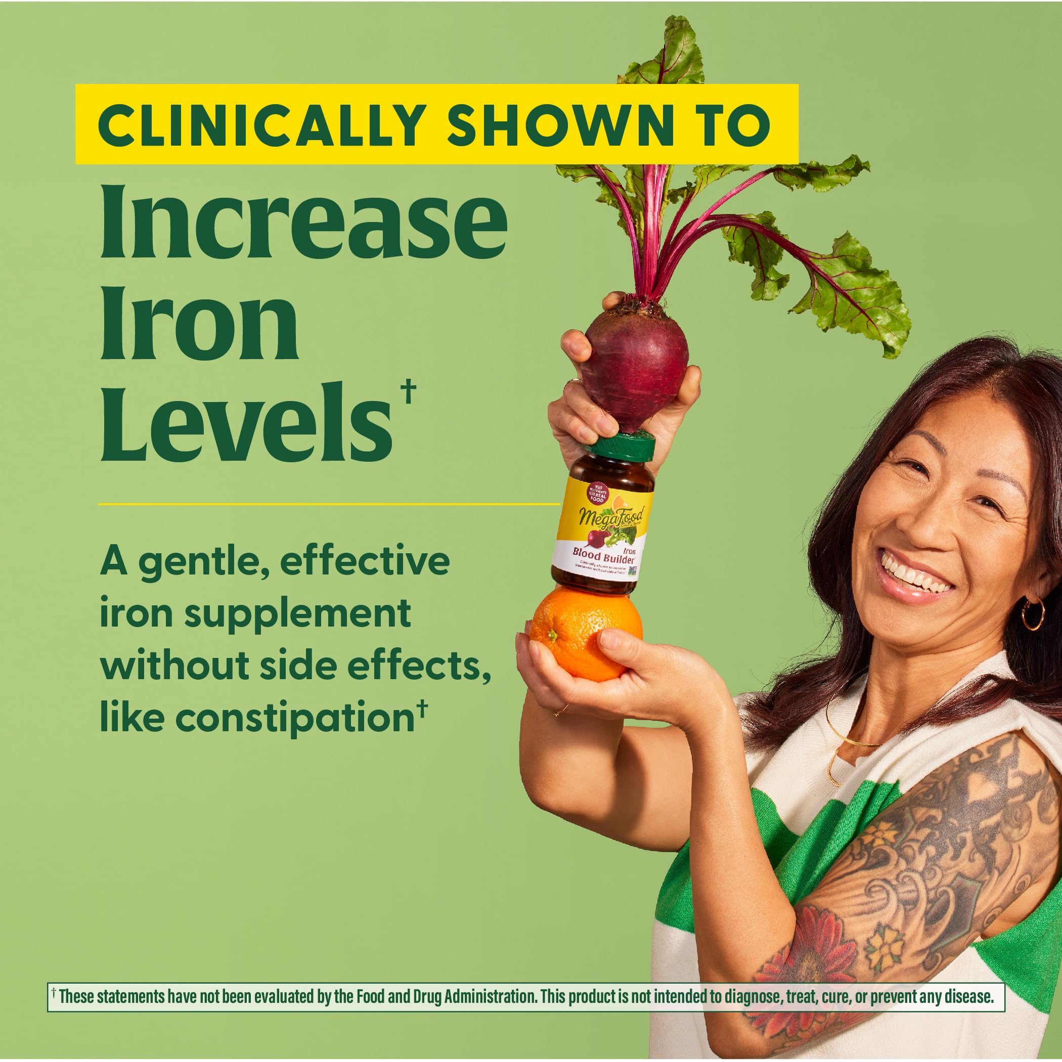MegaFood Blood Builder Iron Supplement - Clinically Proven to Boost Iron Levels Without Side Effects - Vegan Iron Pills with Vitamin C, B12 & Folic Acid - 30 Tablets - Ideal for Women's Health, Energy Support & Anemia Relief