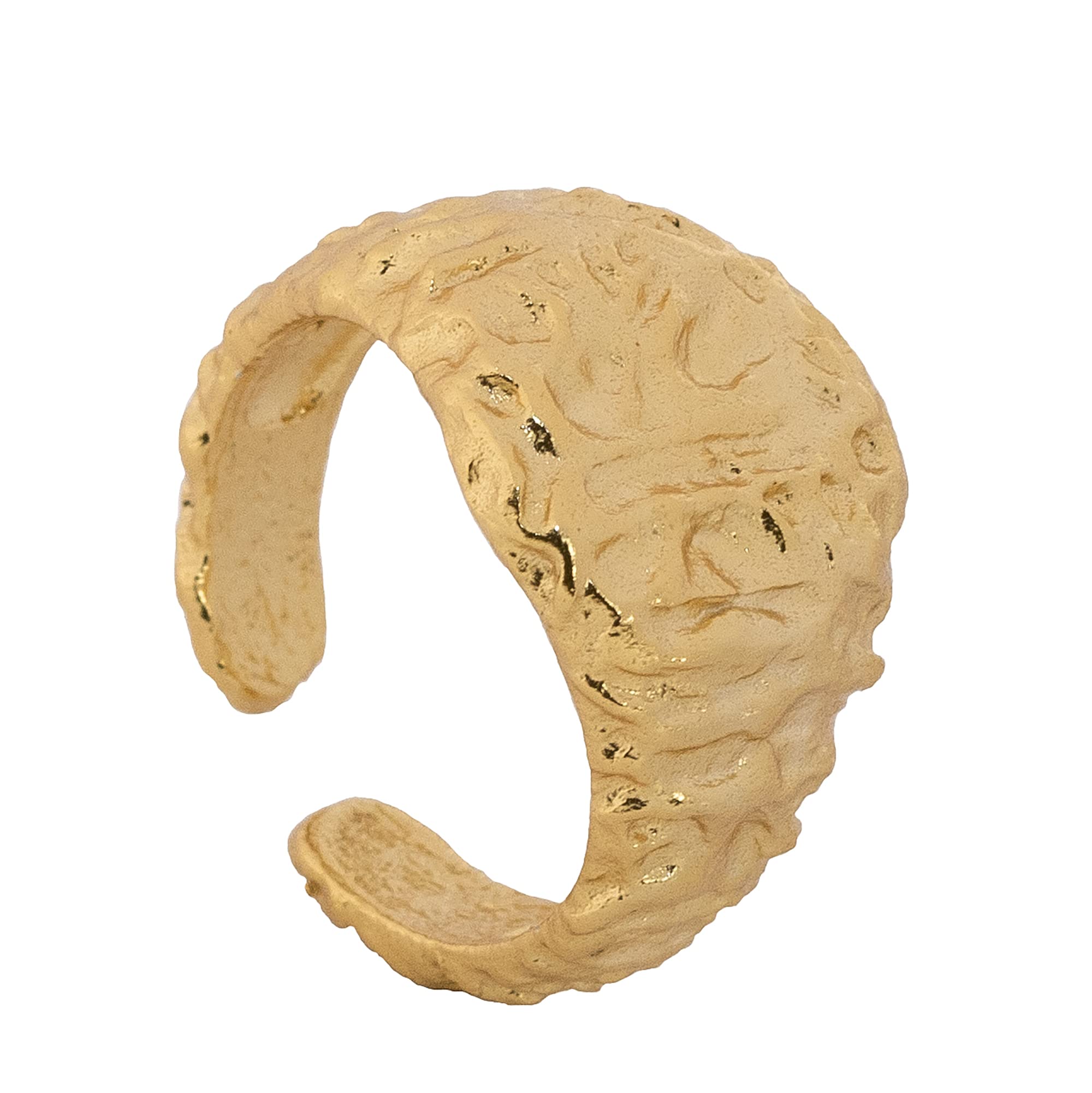 Hammered Adjustable Signet Ring for Women - 925 Sterling Silver & 18k Gold Plated - Perfect for Everyday Wear