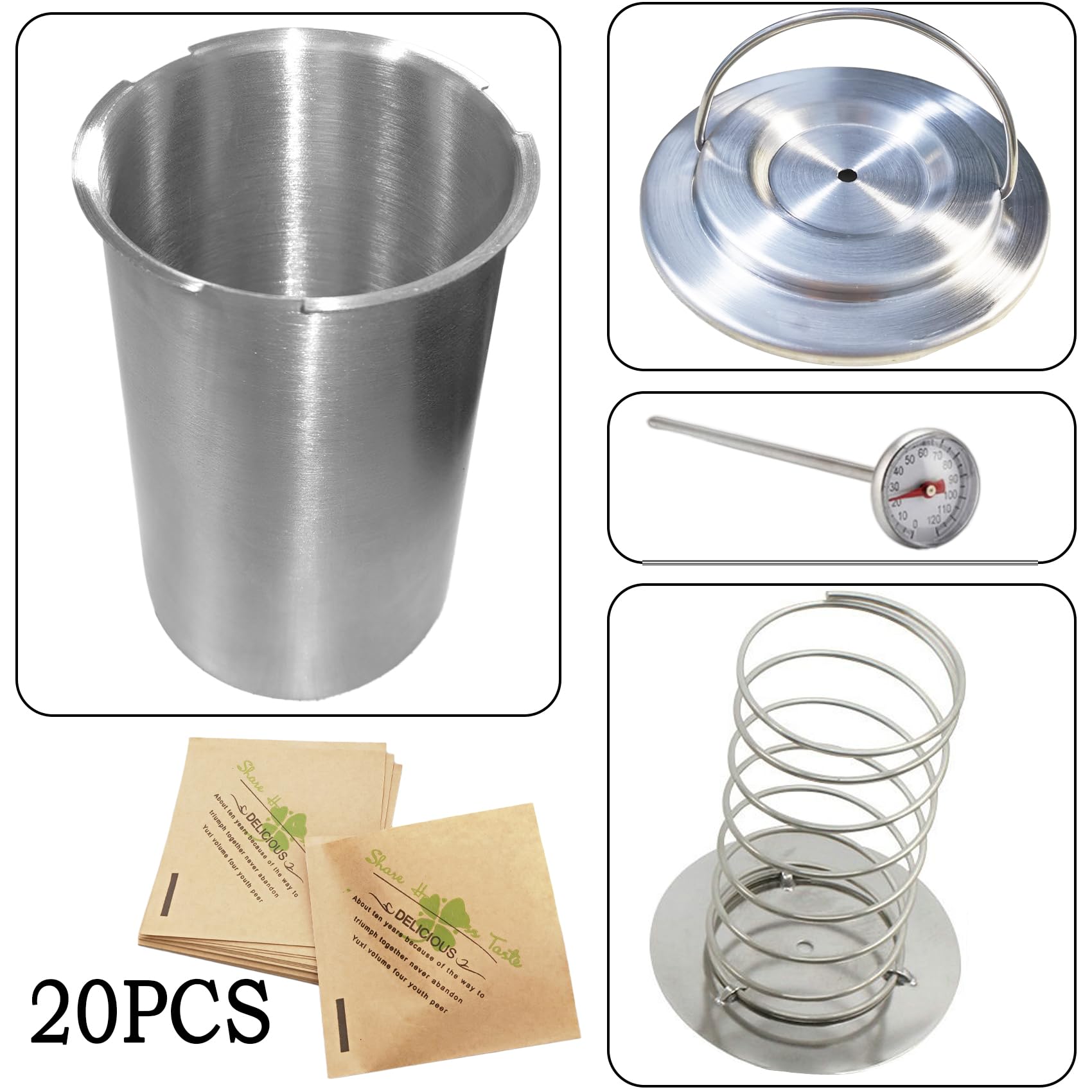 Stainless Steel Round Ham Maker for Healthy Homemade Deli Meats - Includes 20 Sandwich Paper Bags & Thermometer - Perfect for Kitchen Cooking, Party Food Prep & DIY Charcuterie