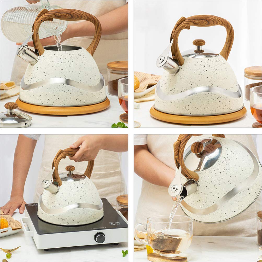 Premium Stainless Steel Whistling Tea Kettle - 1.7L Stovetop Water Boiler for Coffee, Tea & Camping | Portable Gas Stove Jug for Indoor & Outdoor Use | Durable Metal Teapot with Wood Handle - Perfect for Home, Office, RV & Backpacking