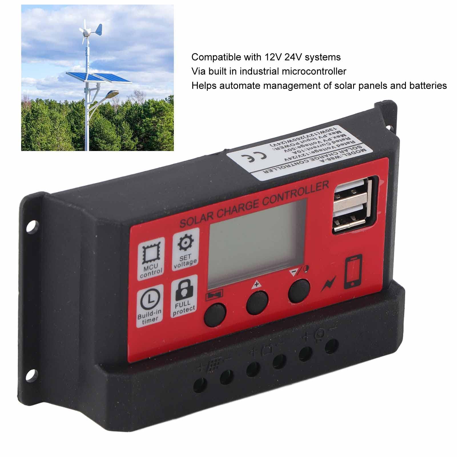 Solar Charge Controller with Overcurrent & Short Circuit Protection, LCD Display for Mobile Phones - Perfect for Off-Grid Solar Systems, RV Camping & Emergency Power Backup