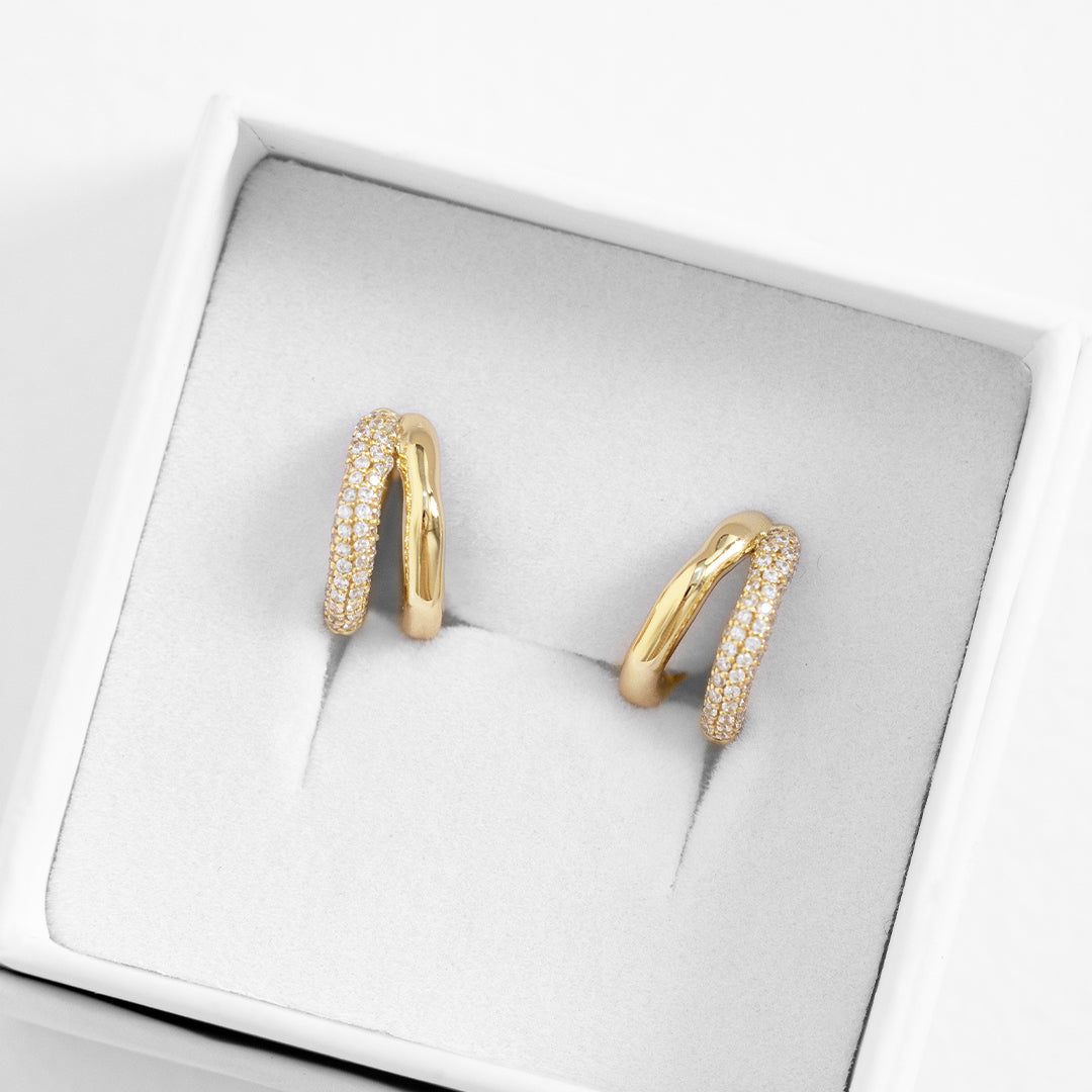 Monroe Pavé Double Huggie Hoop Earrings - Sparkling CZ Studs for Women, Perfect for Parties & Date Nights