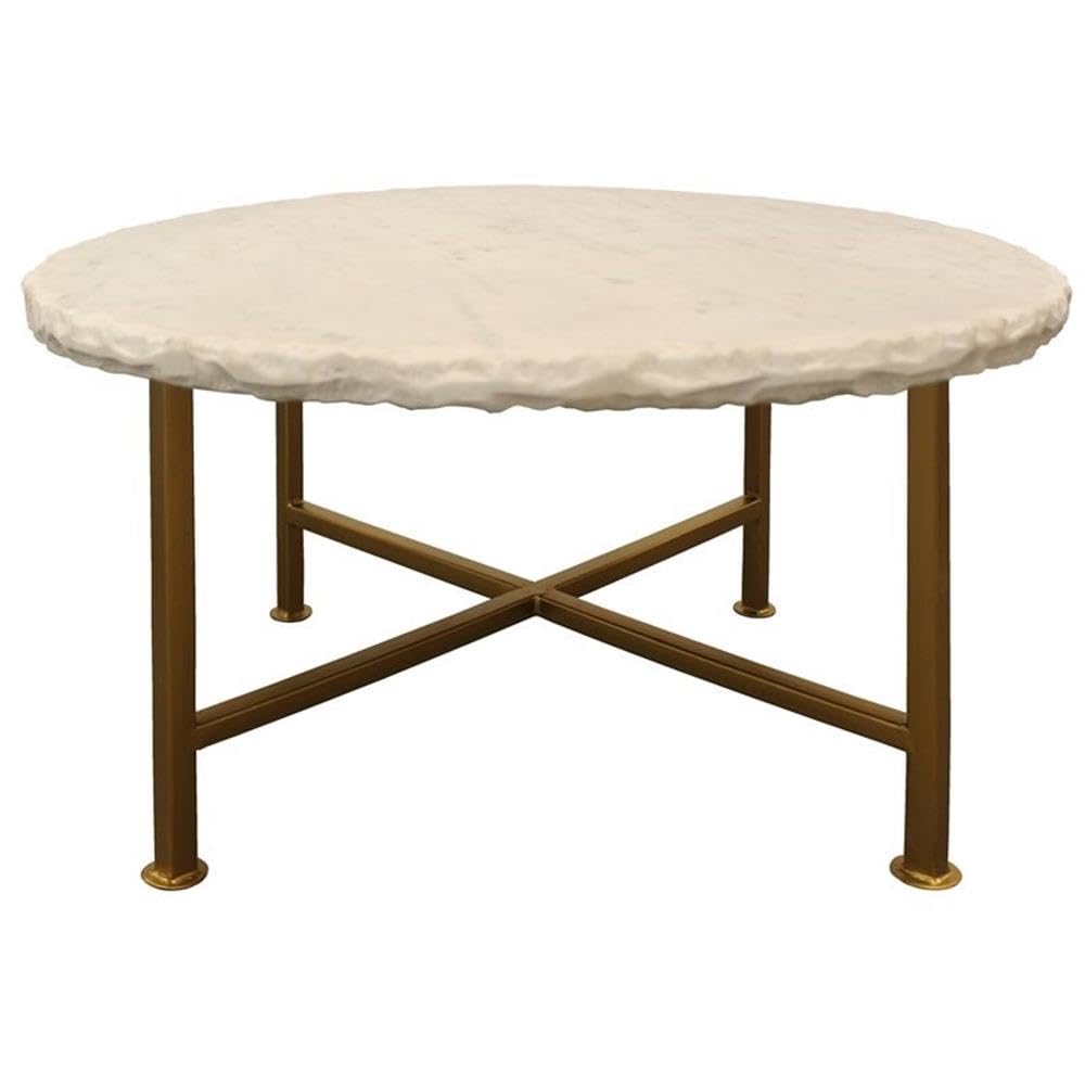 Adair White Marble Coffee Table with Cast Iron Base - Modern Living Room Centerpiece for Home Decor